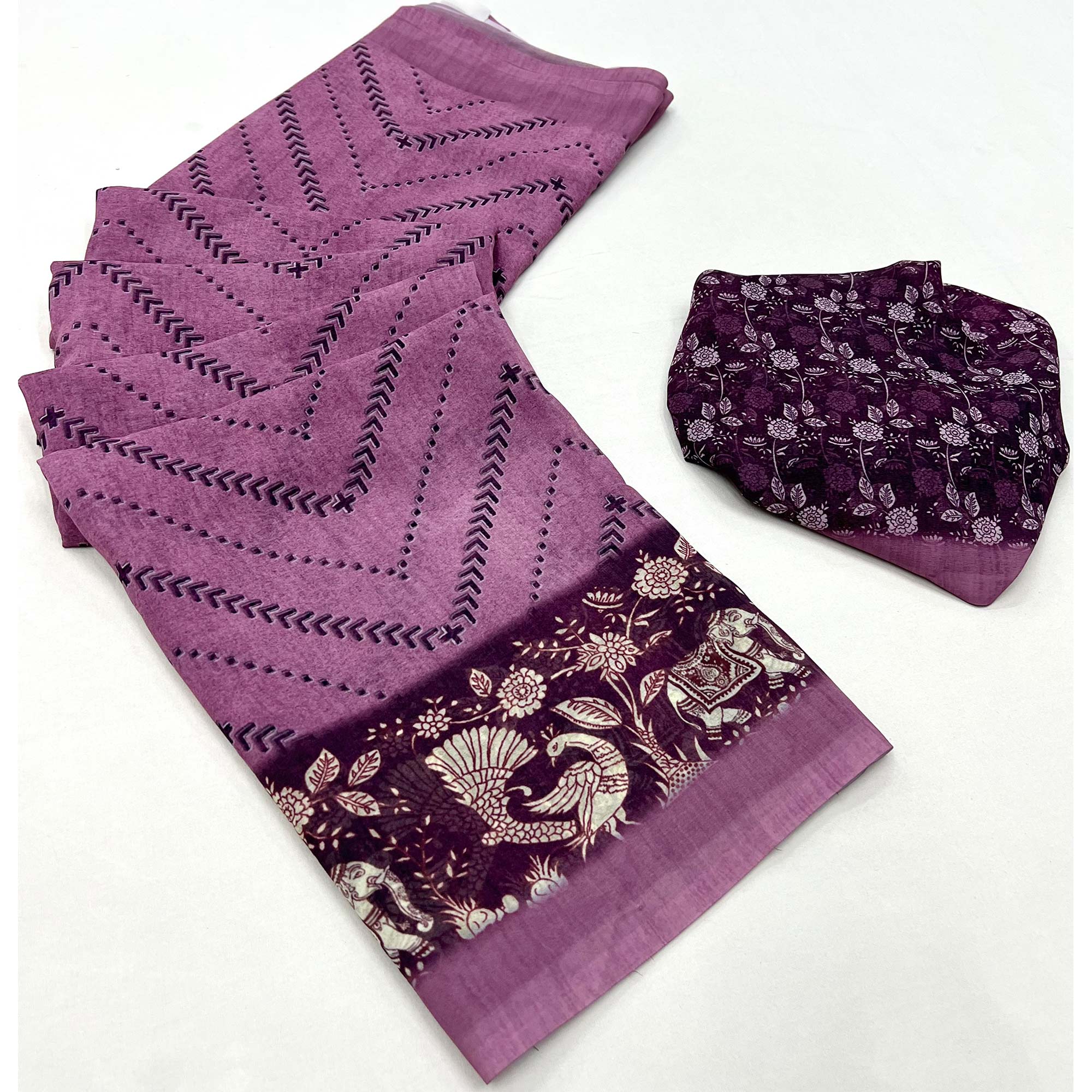 Wine Digital Printed Georgette Saree