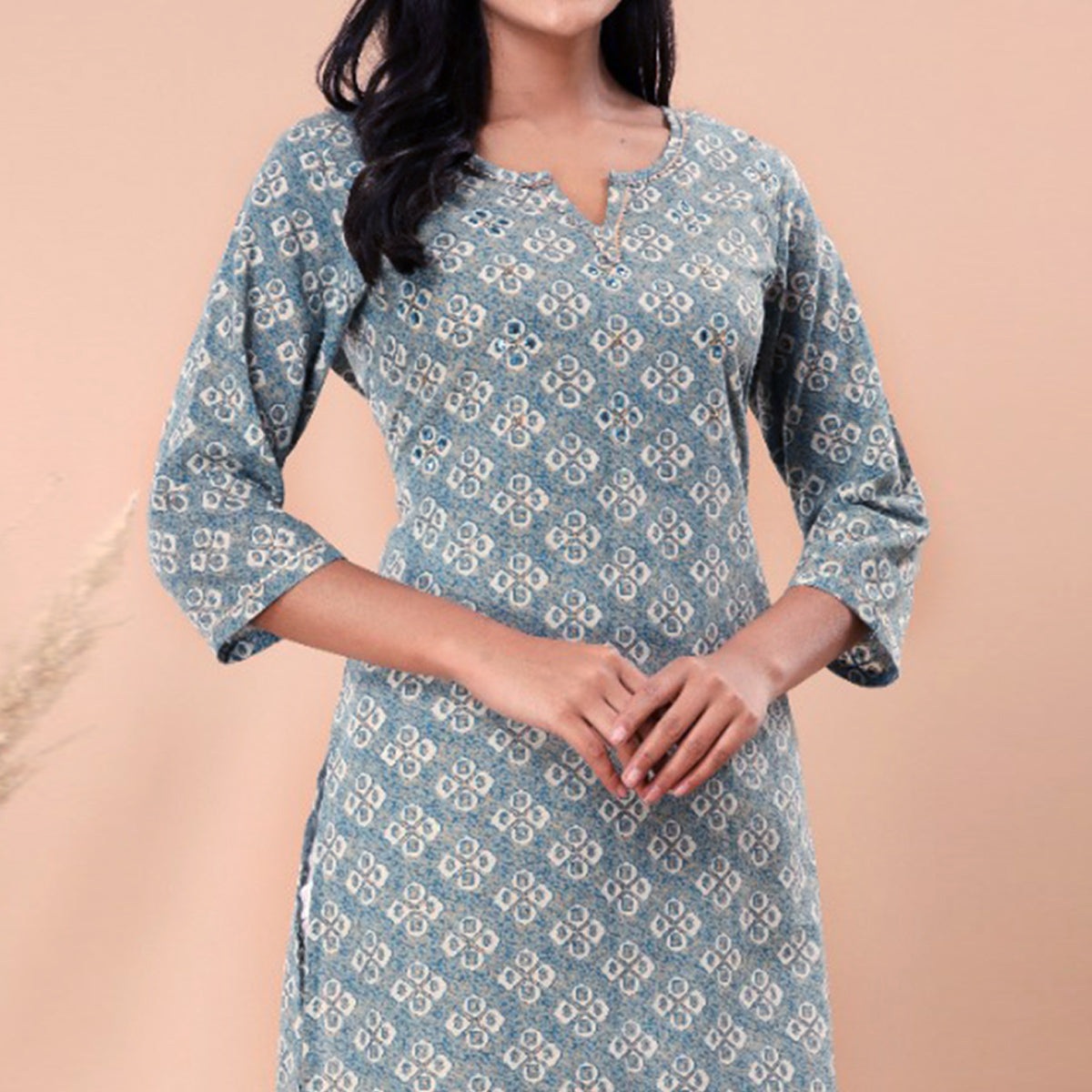 Sky Blue Bandhani Printed Pure Cotton Kurti