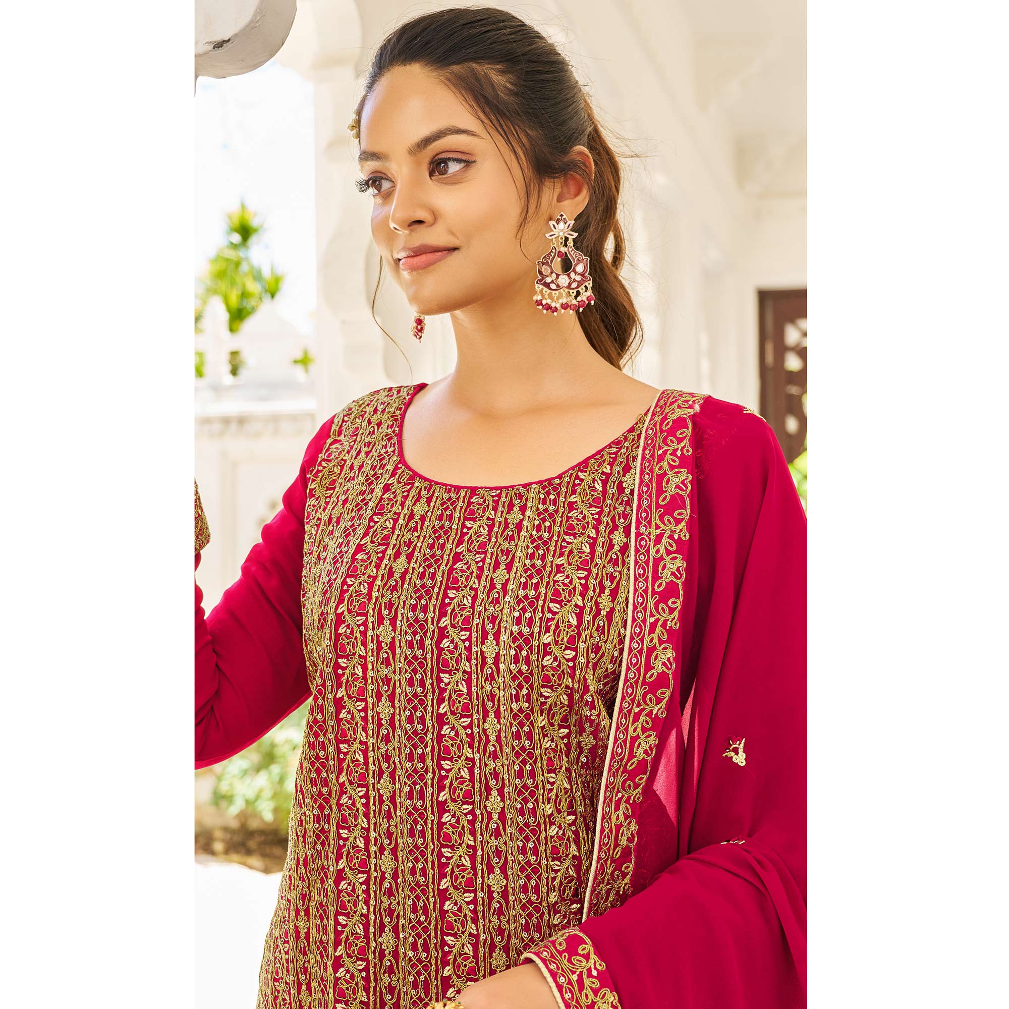 Rani Pink Sequins Embroidered Georgette Suit