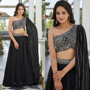 Black Sequins Embroidered Chiffon Lehenga Choli