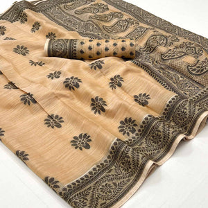 Peach Thread Woven Cotton Silk Saree