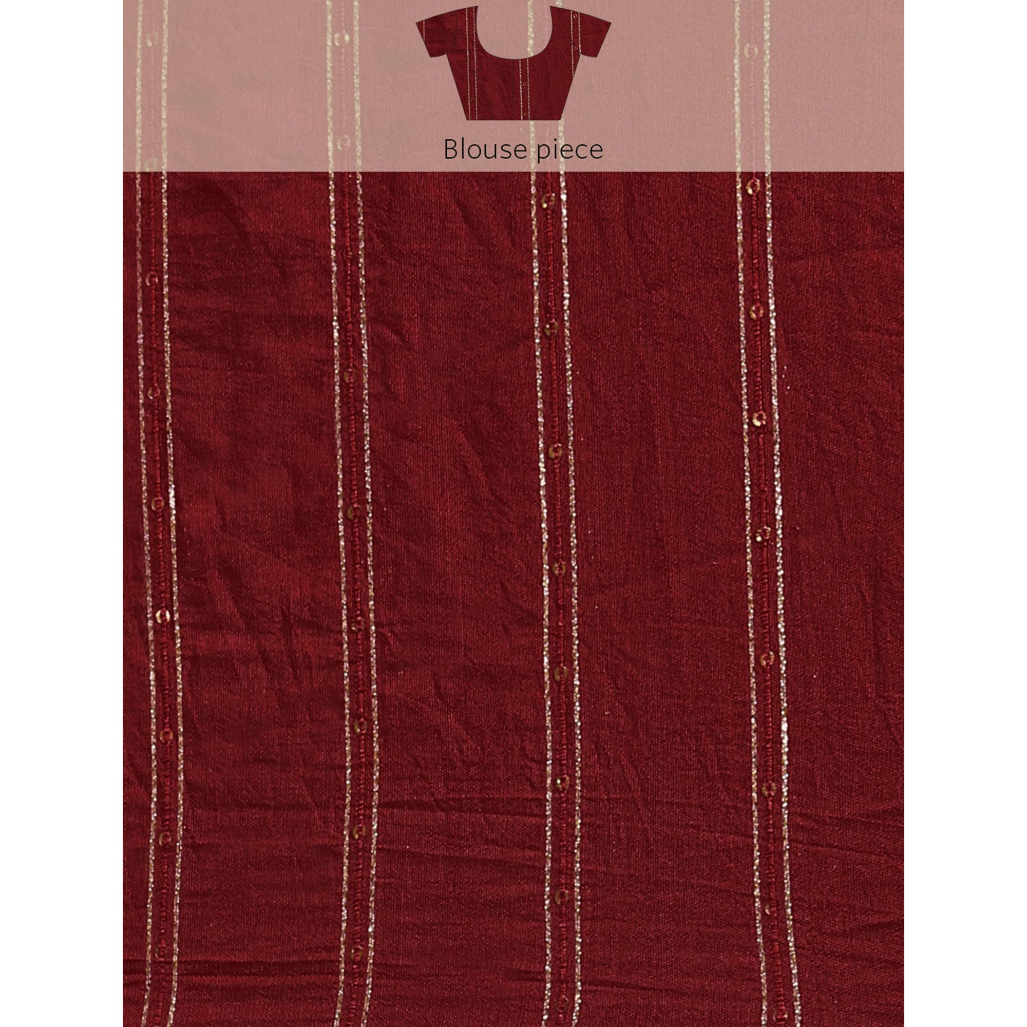 Maroon Foil Printed With Embroidered Border Chiffon Saree