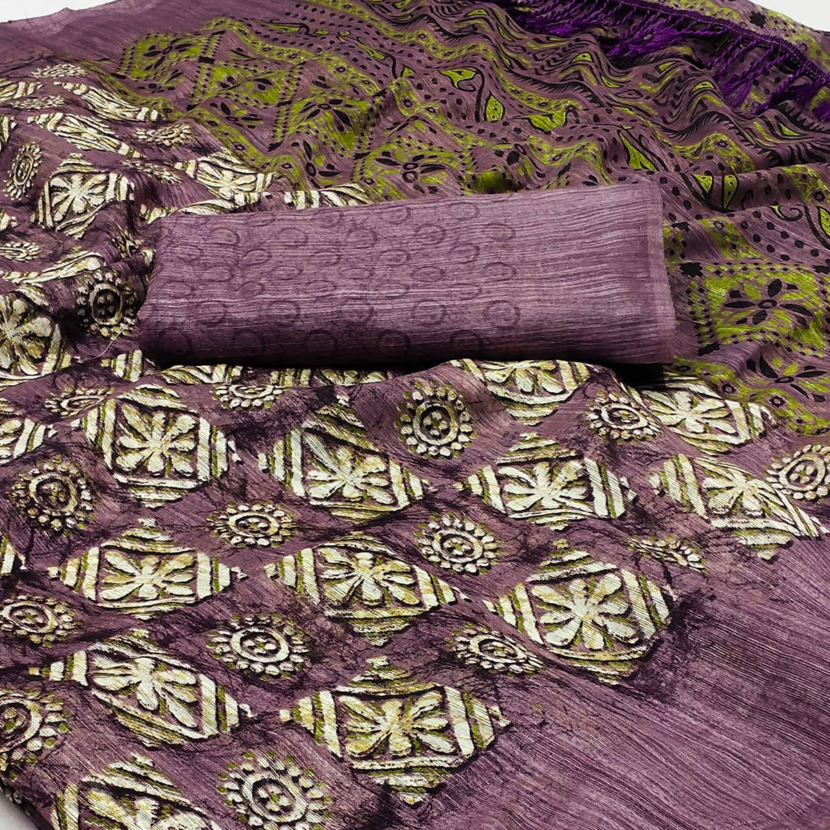 Mauve Floral Printed Art Silk Saree