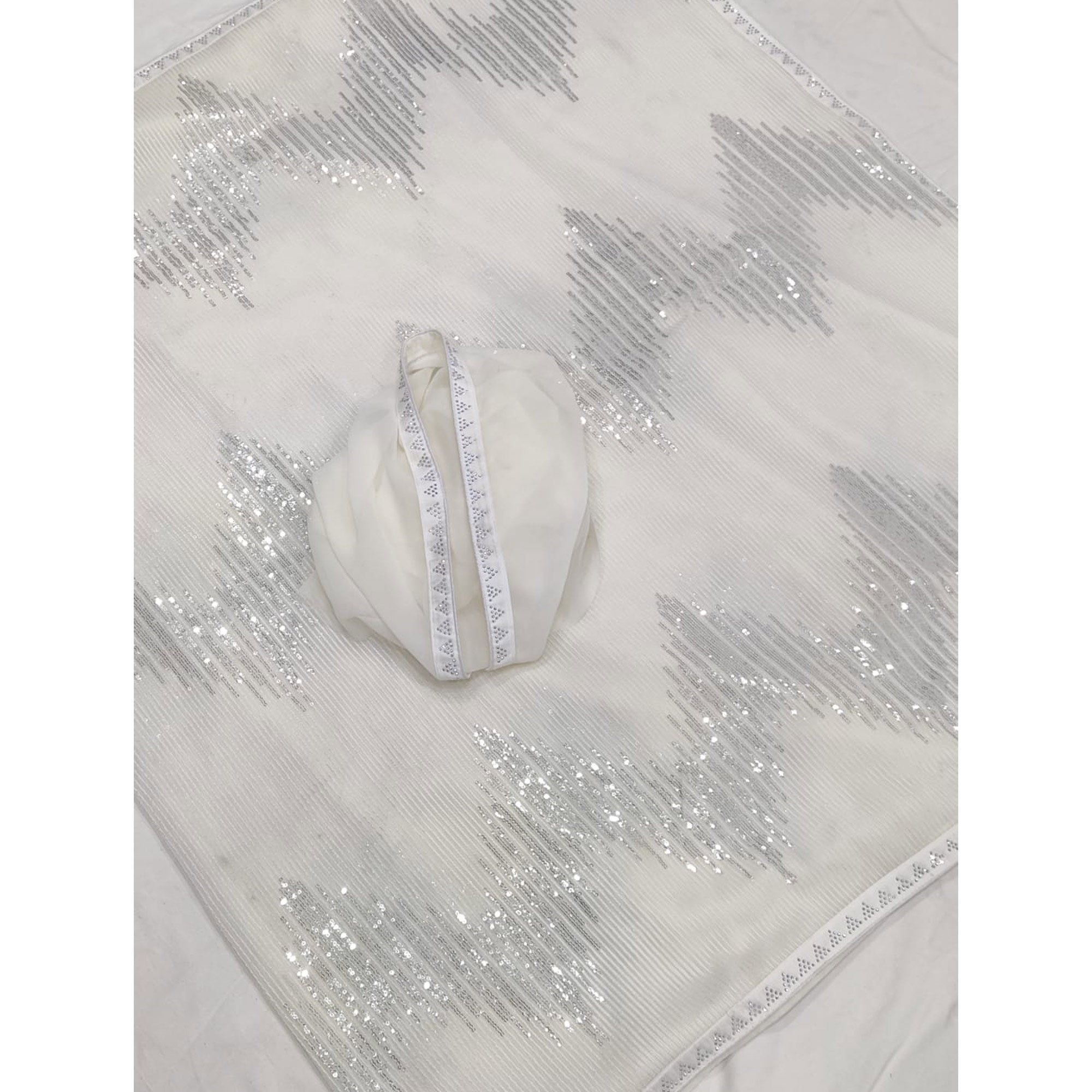 White Sequins Embroidered Georgette Saree