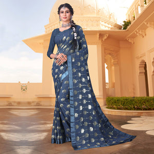Blue Sequins Embroidered Georgette Saree