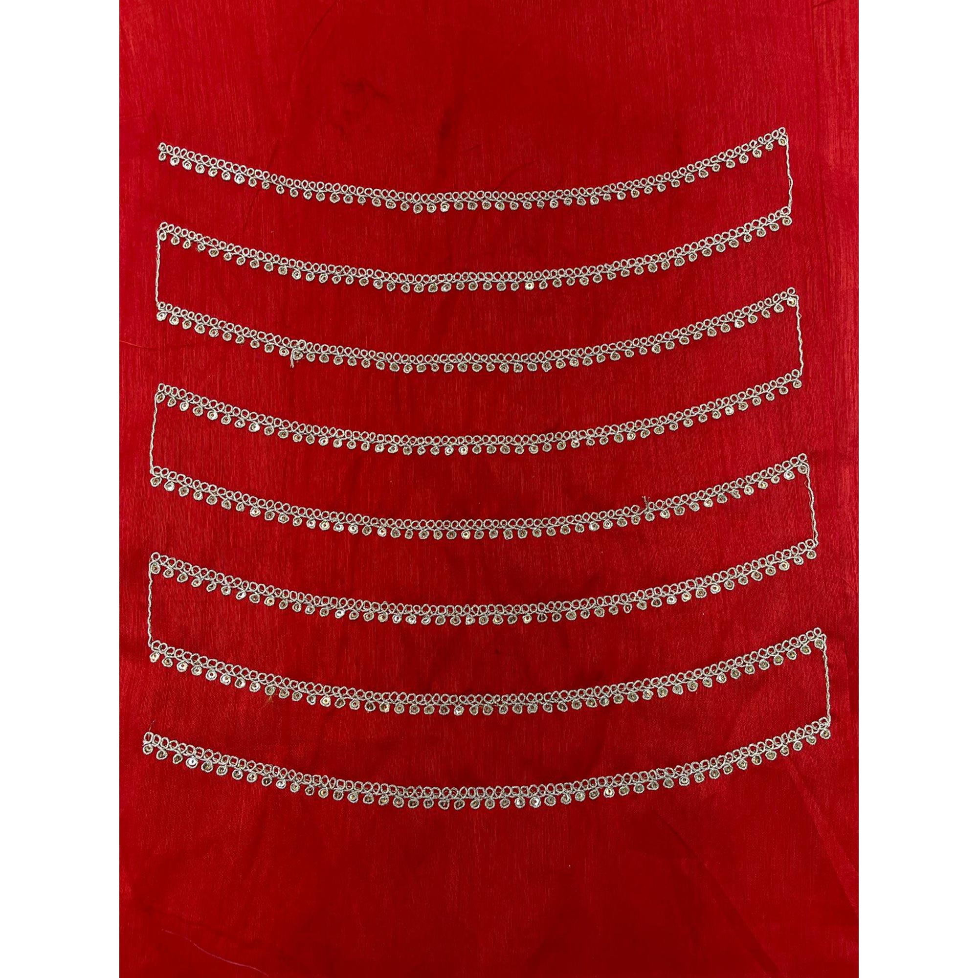 Red Sequins Embroidered Border Vichitra Silk Saree