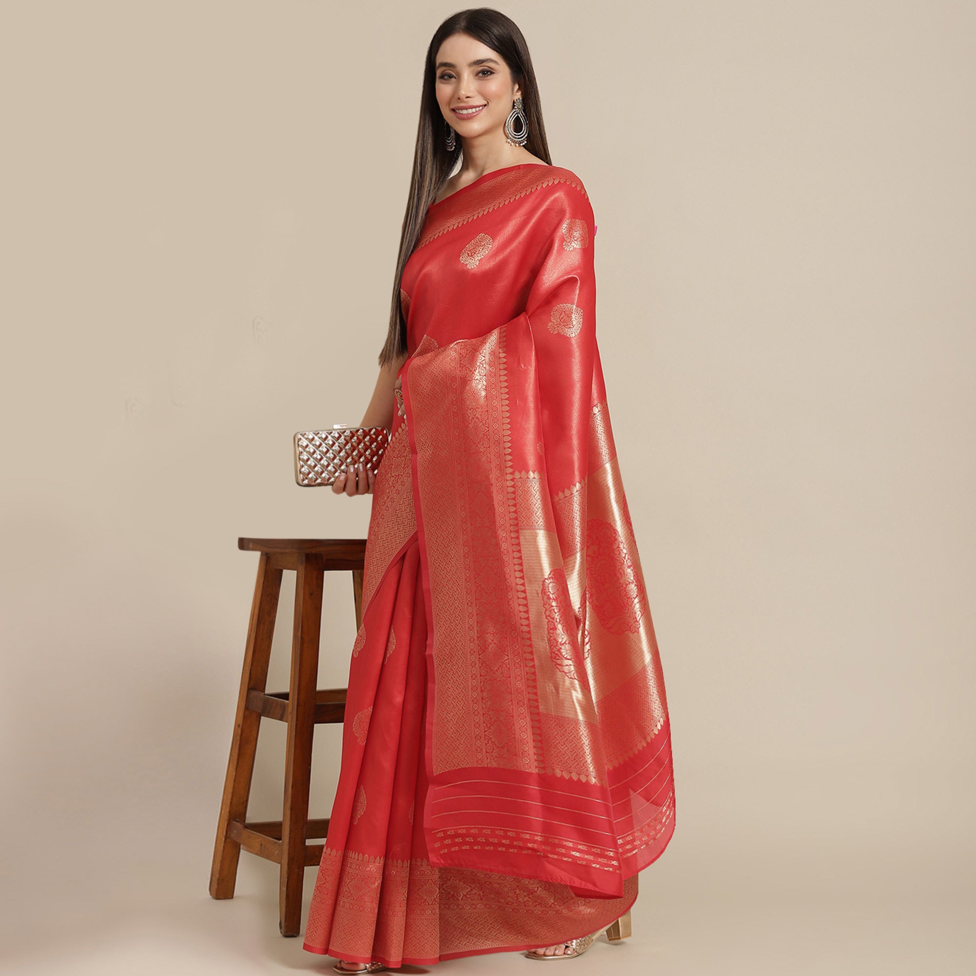 Red Woven Banarasi Silk Saree