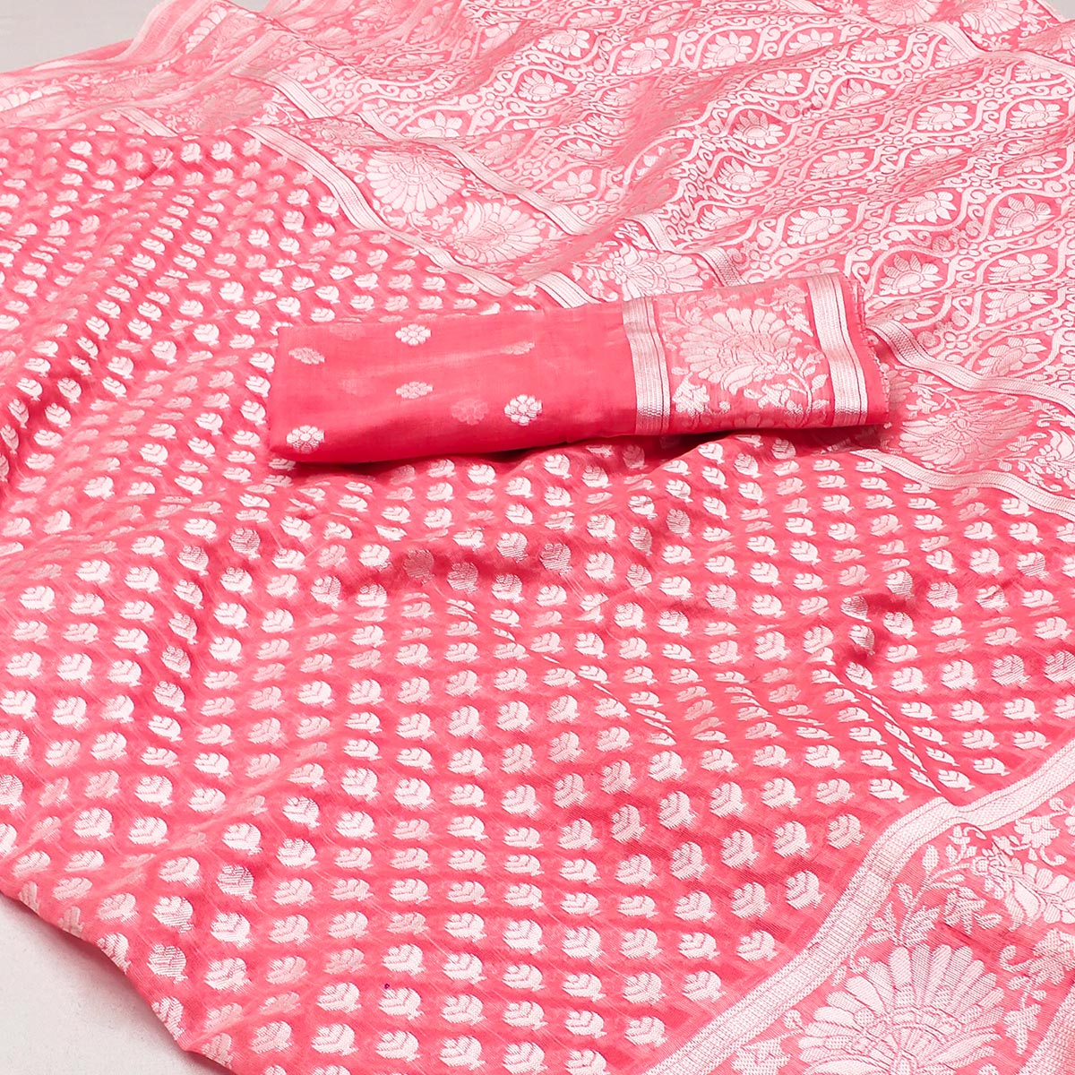 Gajari Pink  Woven Cotton Silk Saree