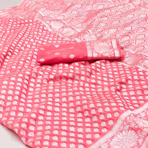 Gajari Pink  Woven Cotton Silk Saree