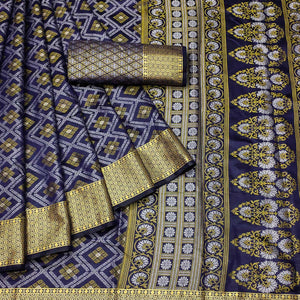 Navy Blue Bandhani Woven Banarasi Silk Saree