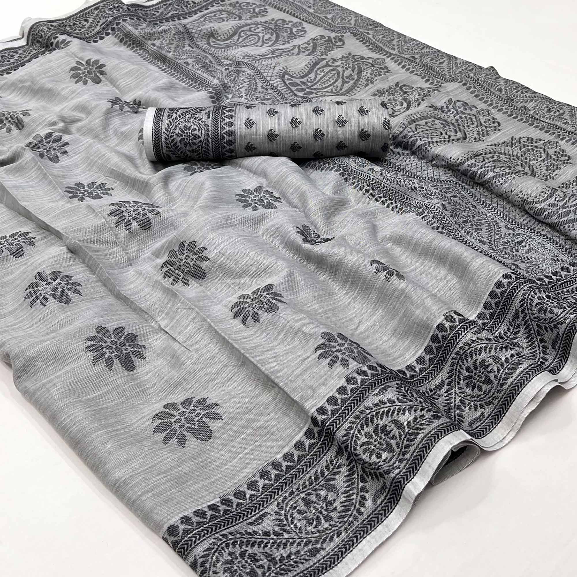Grey Thread Woven Cotton Silk Saree