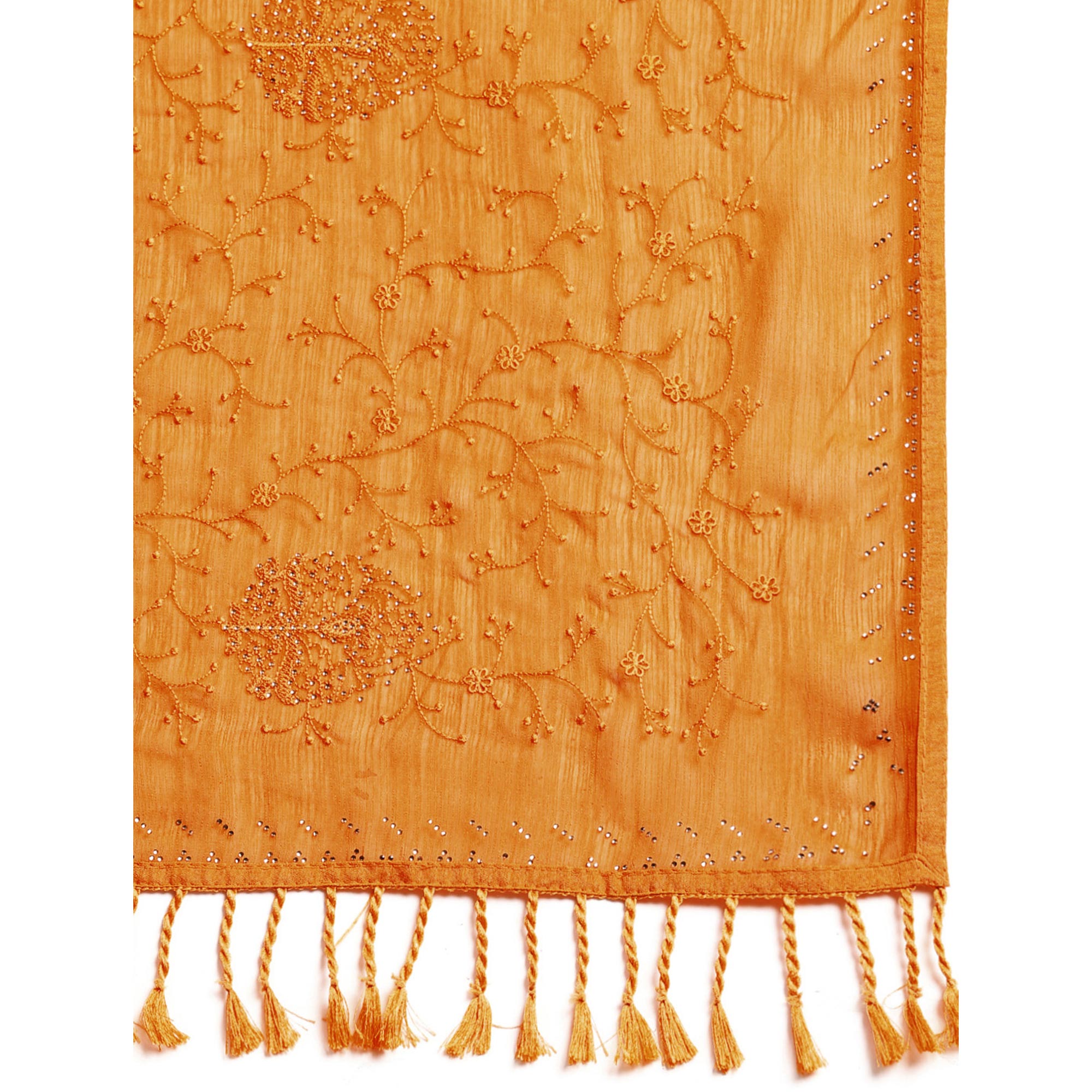 Yellow Floral Embroidered Zomato Silk Saree