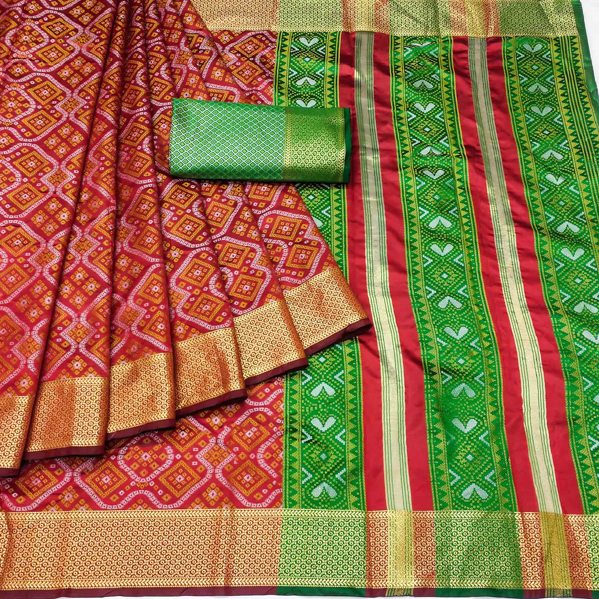 Maroon Bandhani Woven Banarasi Silk Saree