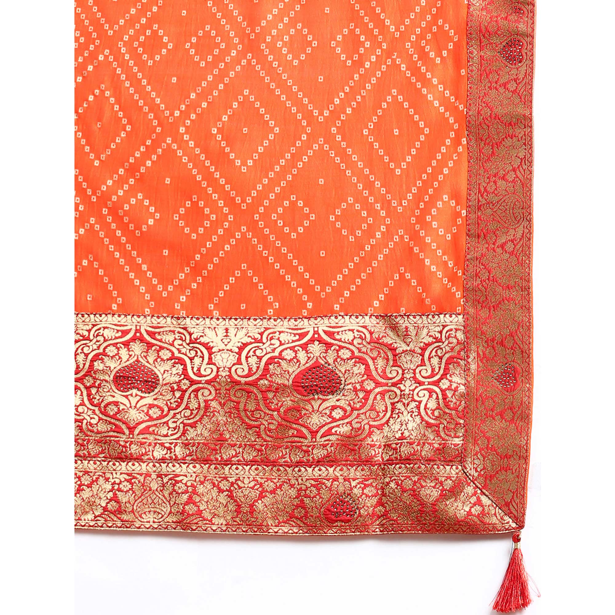Orange Foil Printed With Swarovski Vichitra Silk Saree
