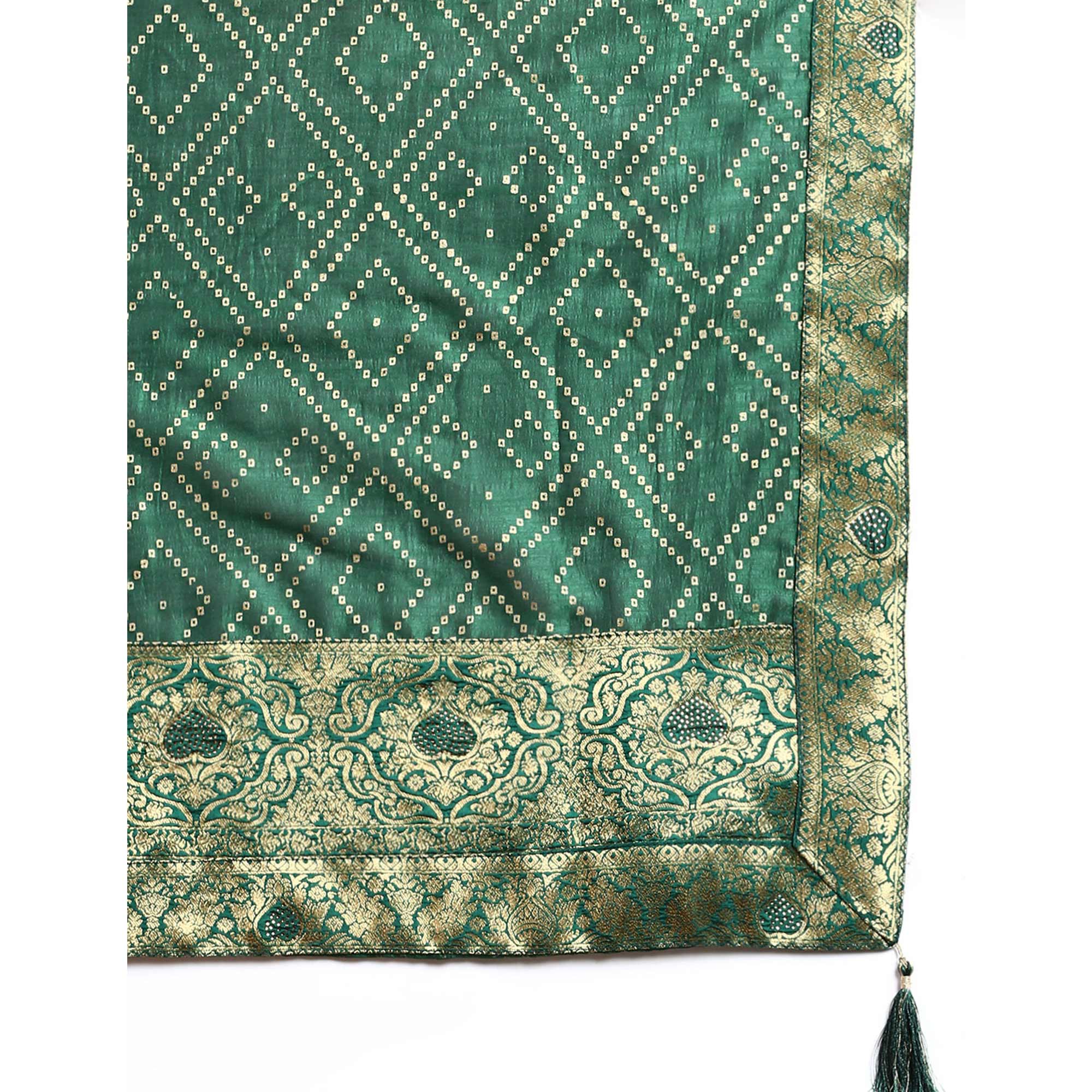 Green Foil Printed With Swarovski Vichitra Silk Saree