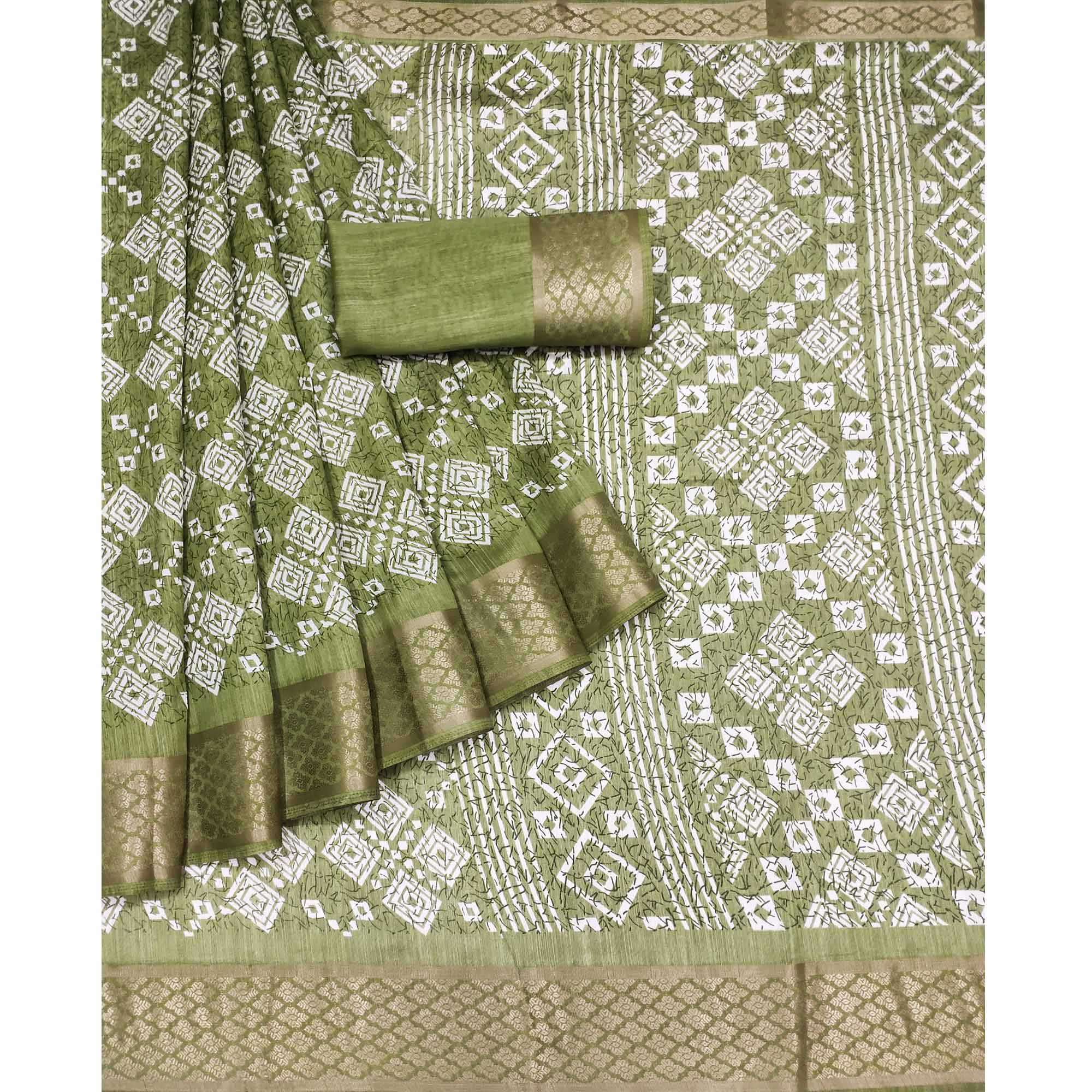 Green Printed Cotton Silk Saree