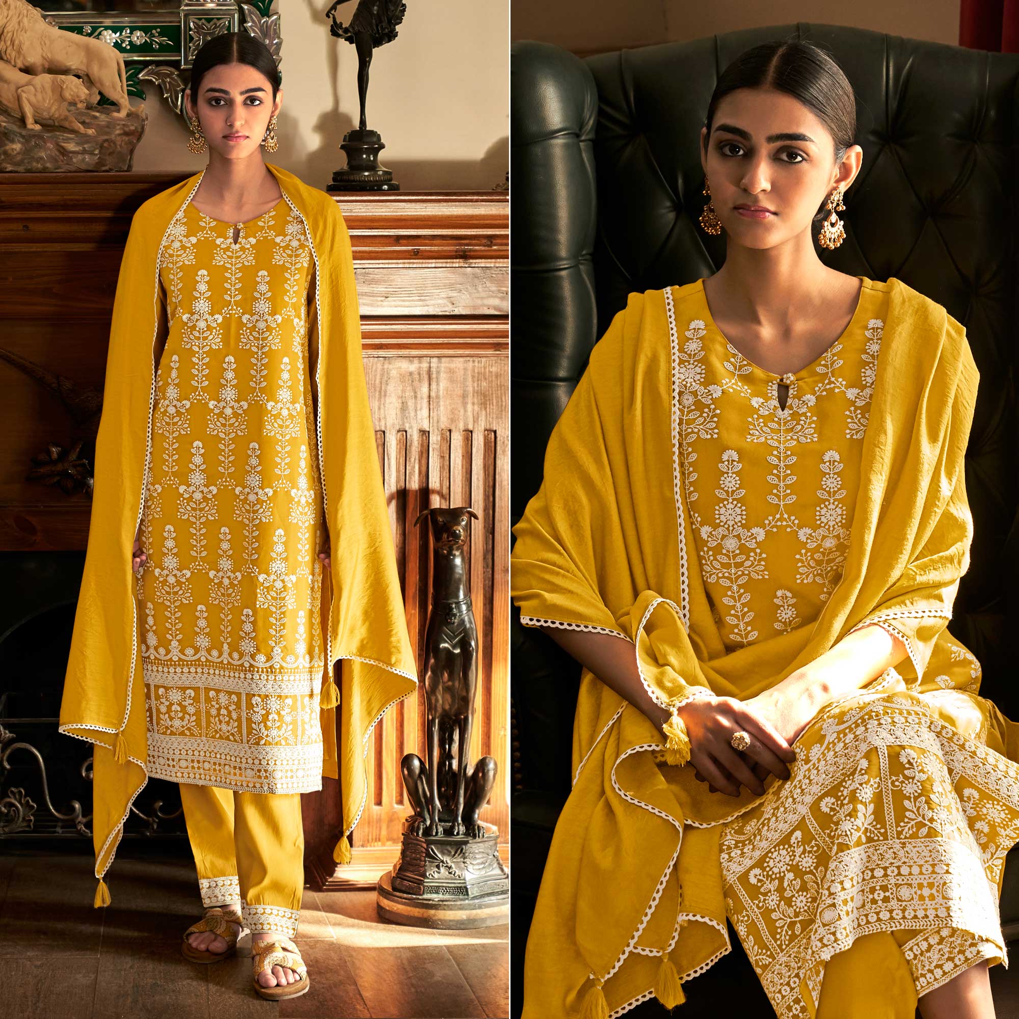 Mustard Lucknowi Embroidered Modal Salwar Suit