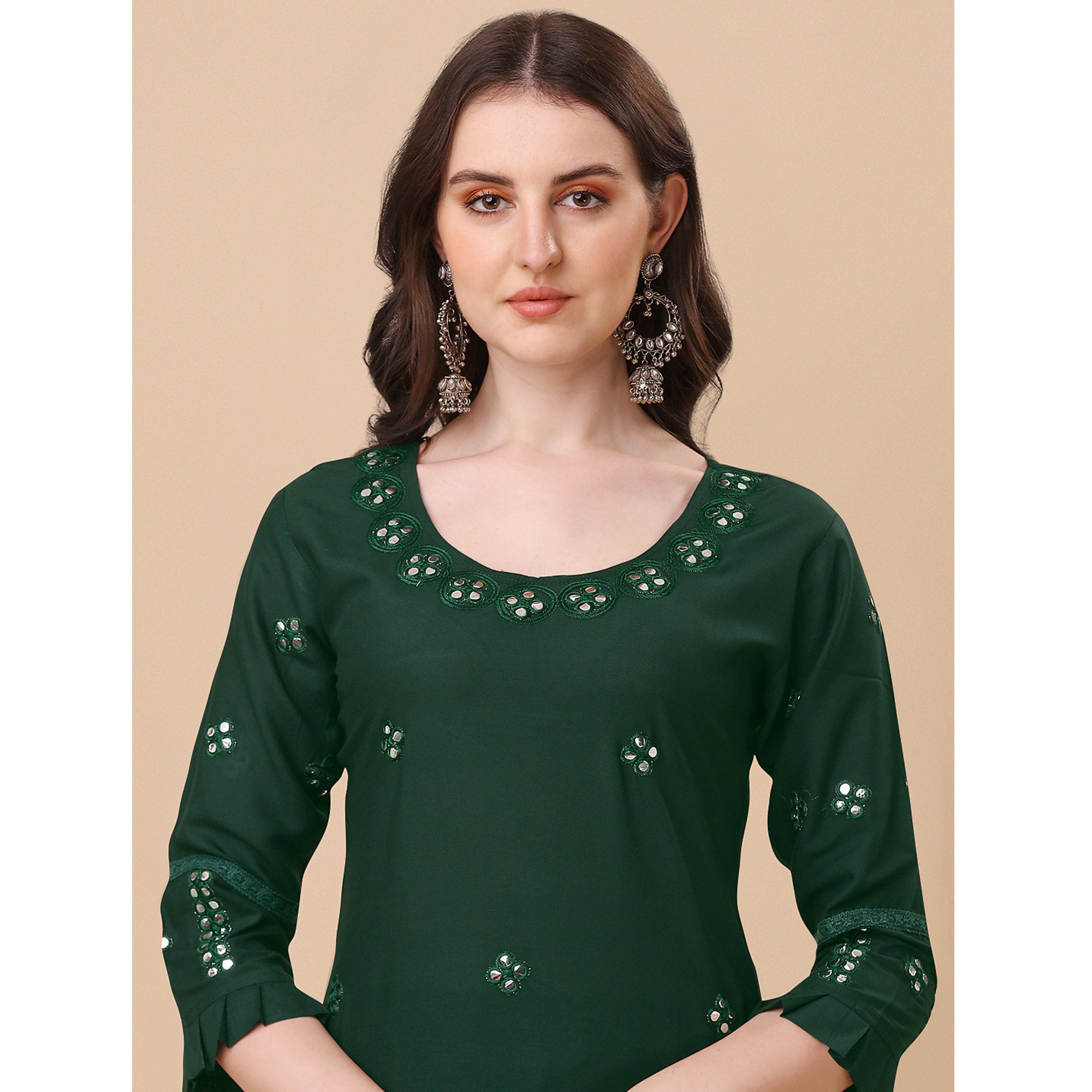 Green Embroidered Rayon Salwar Suit