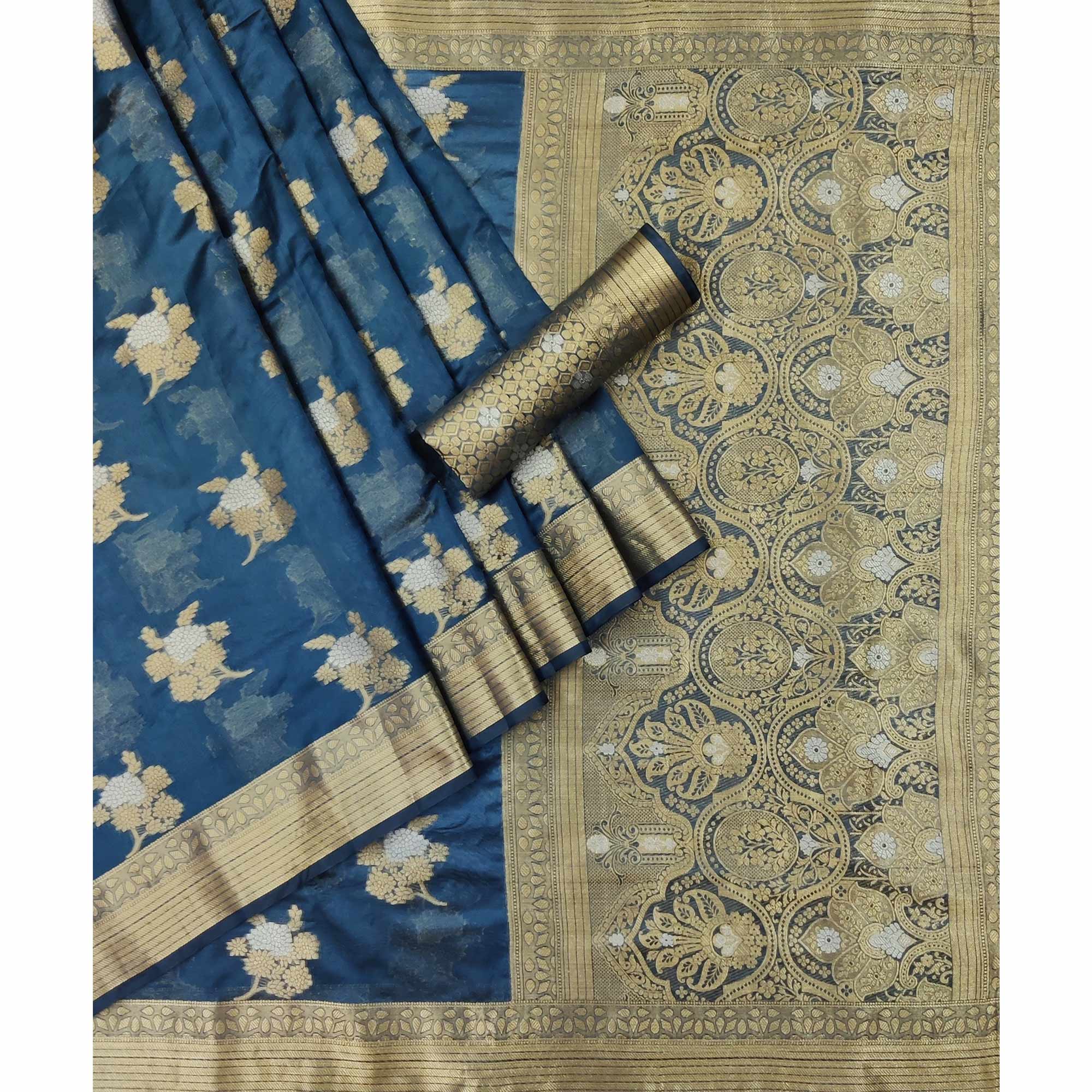 Blue Woven Organza Saree