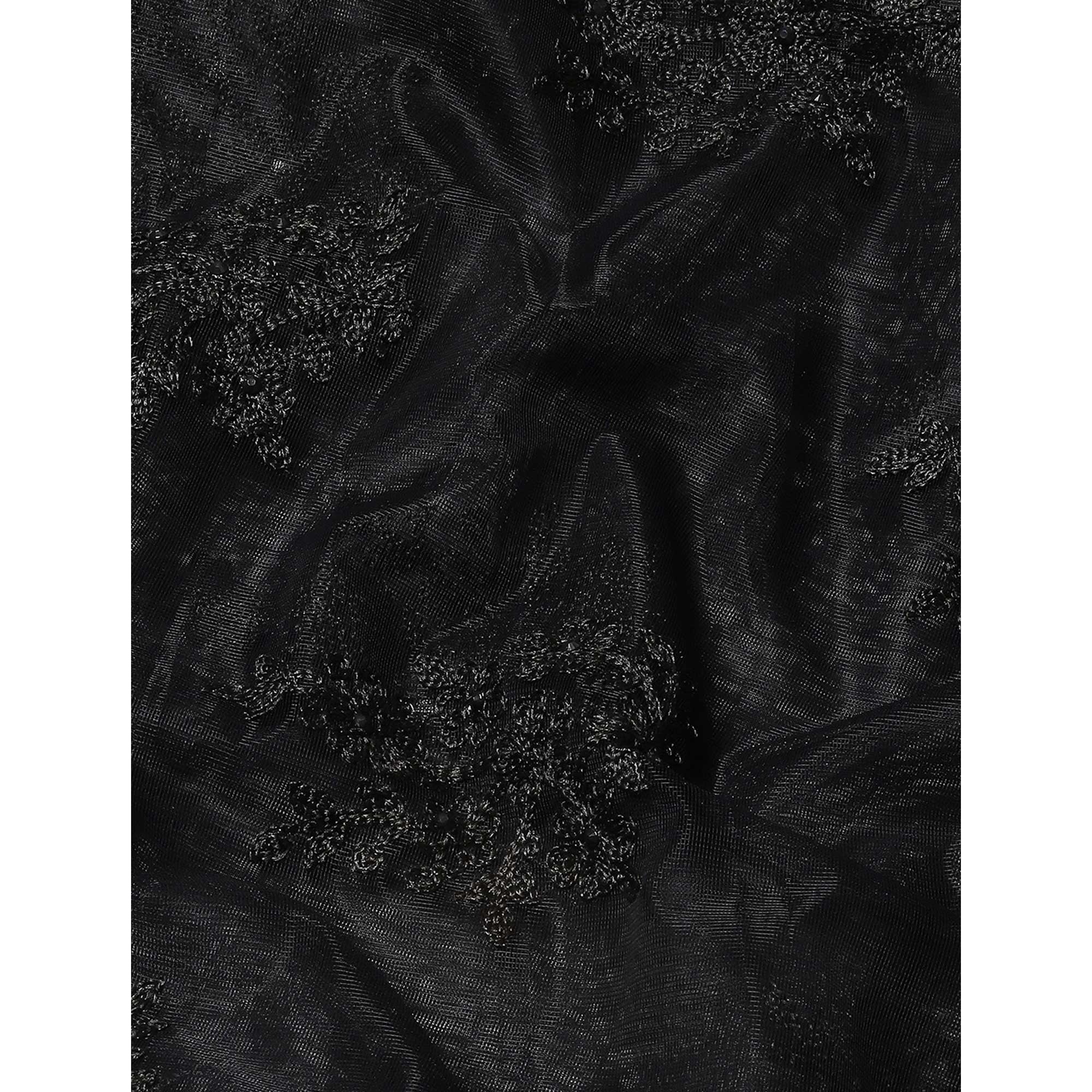 Black Floral Embroidered Net Saree