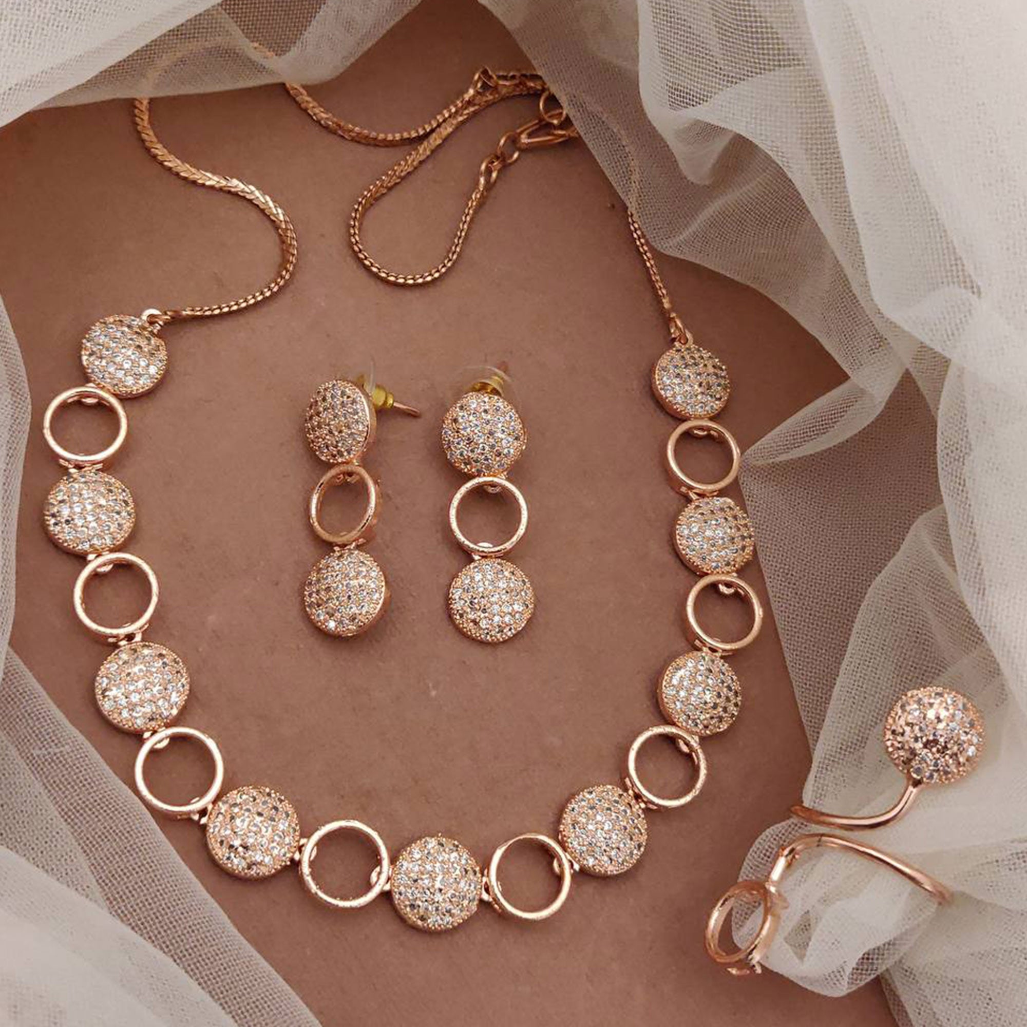 Rose Gold American Diamond Premium Alloy Necklace set