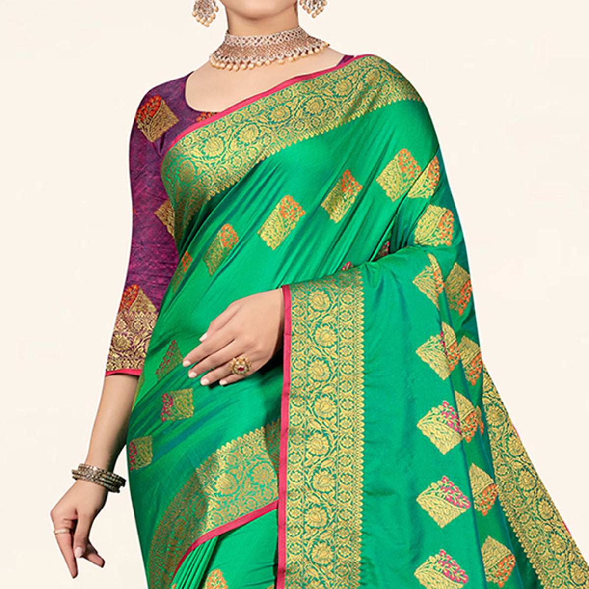 Sea Green Woven Art Silk Saree With Tassels