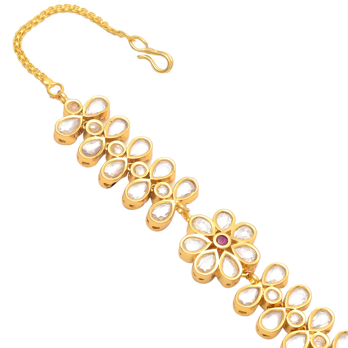 Gold Polish Floral Design Kundan Bracelet