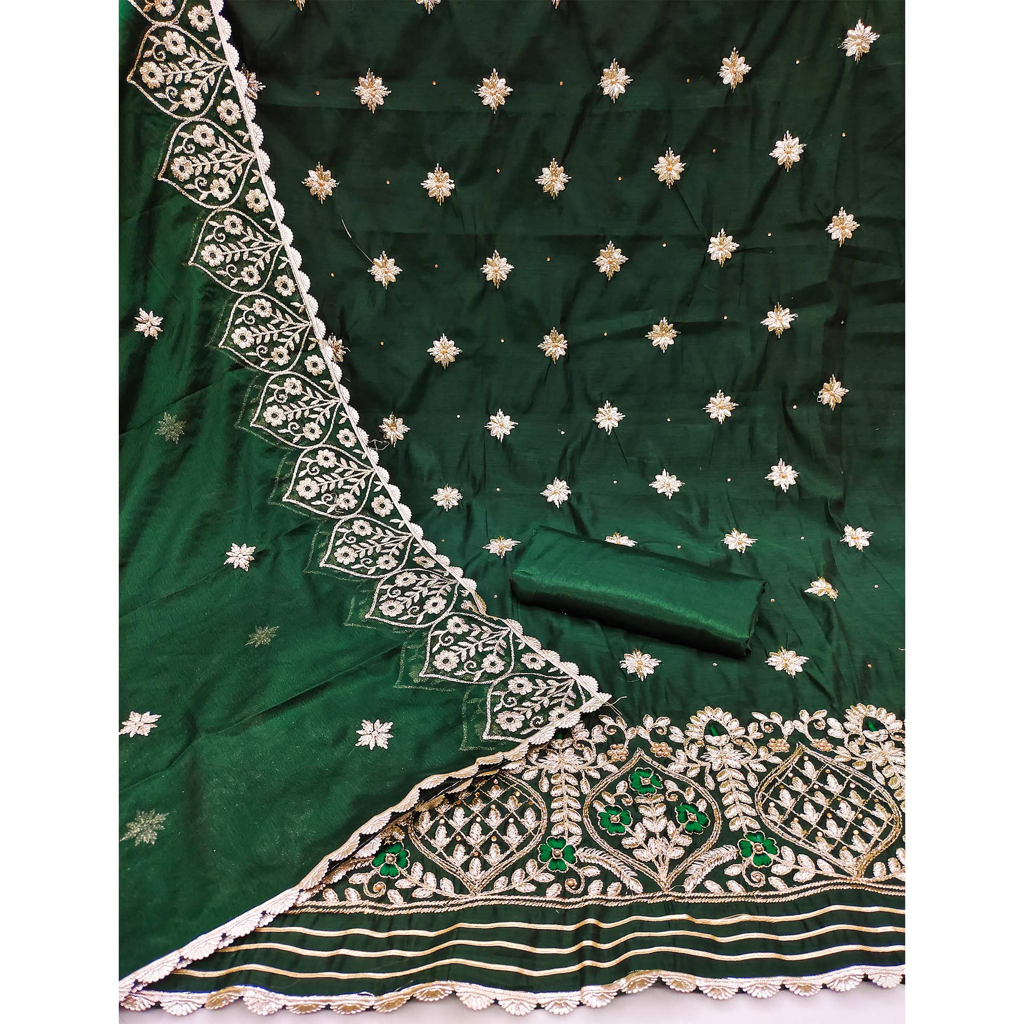 Green Floral Embroidered Modal Dress Material