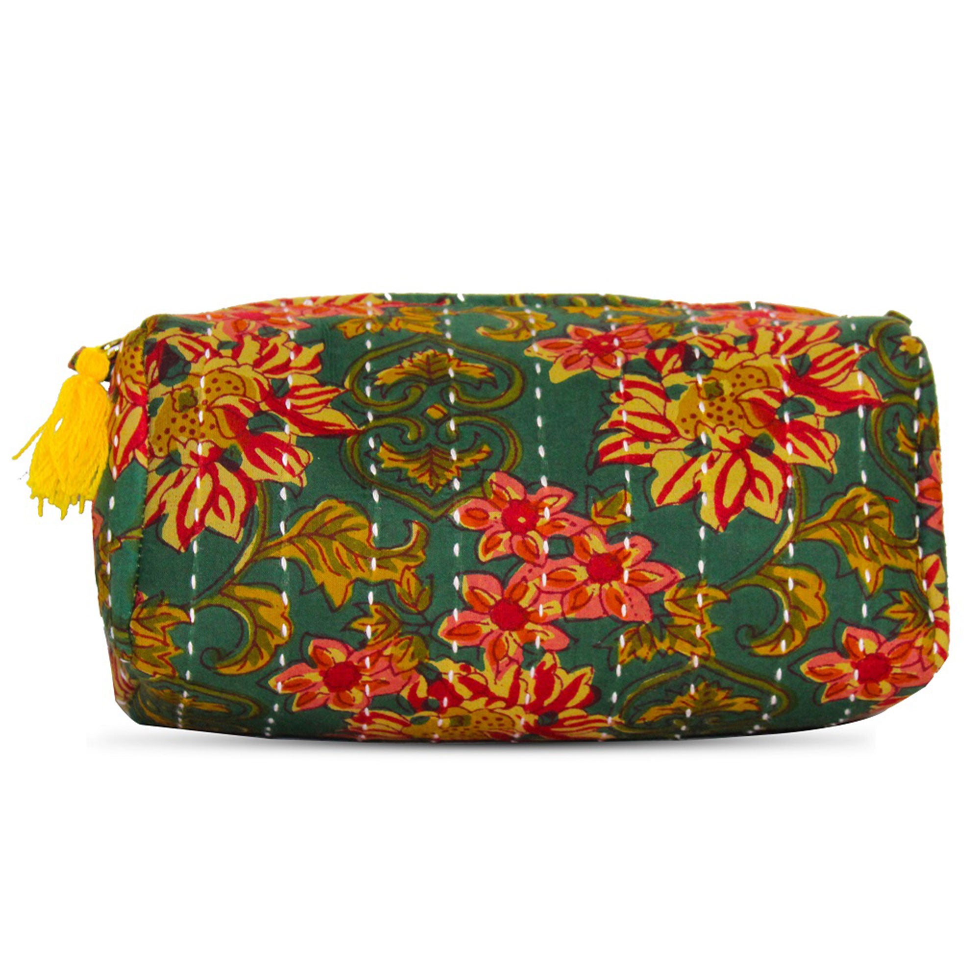 TMN - Women Green Printed With Embroidered Vegan Leather Cosmetic Pouch