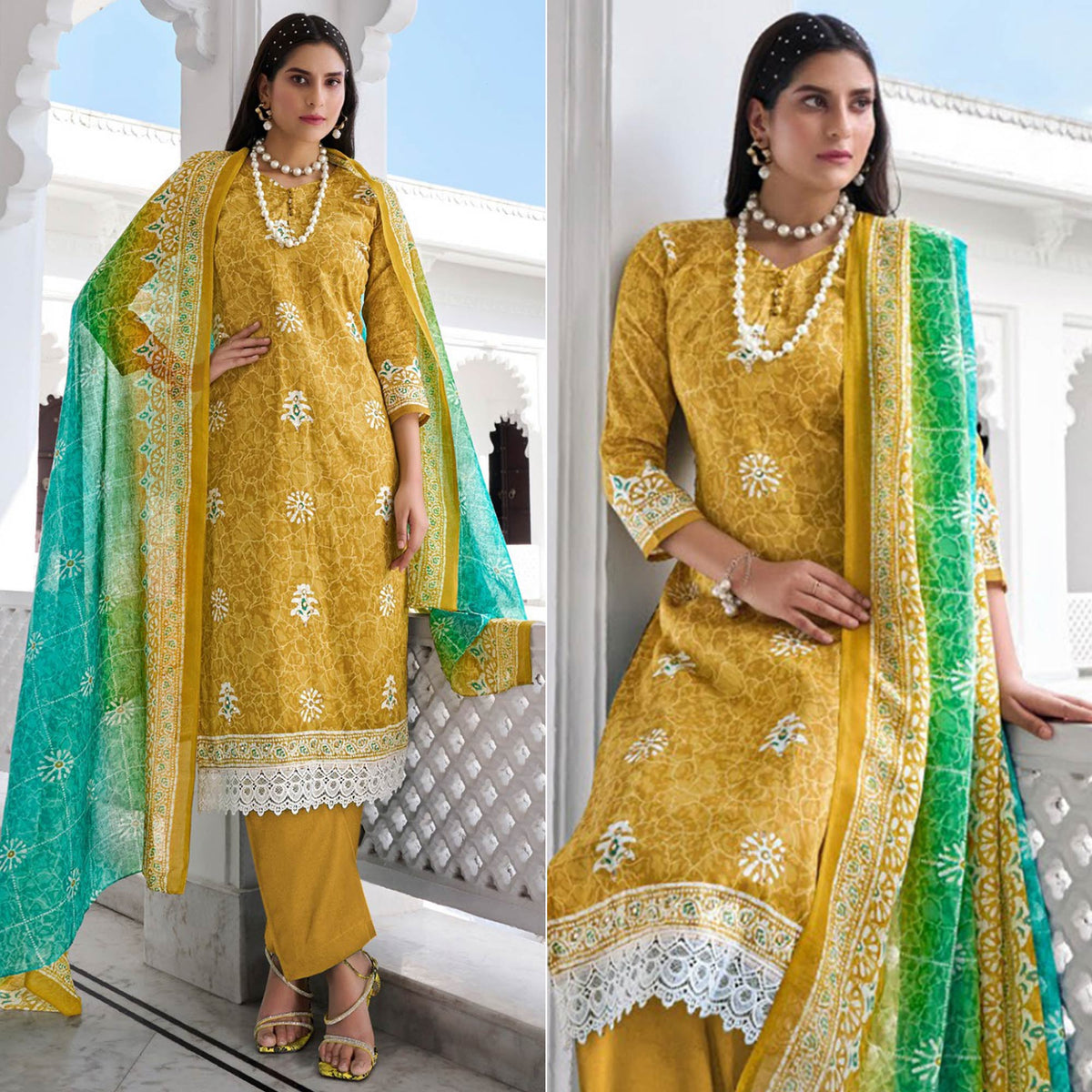 Bridal Mehndi Wear Yellow Anarkali Pishwas n Pajama