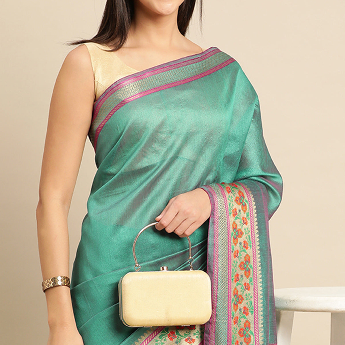 Rama Woven Cotton Silk Saree