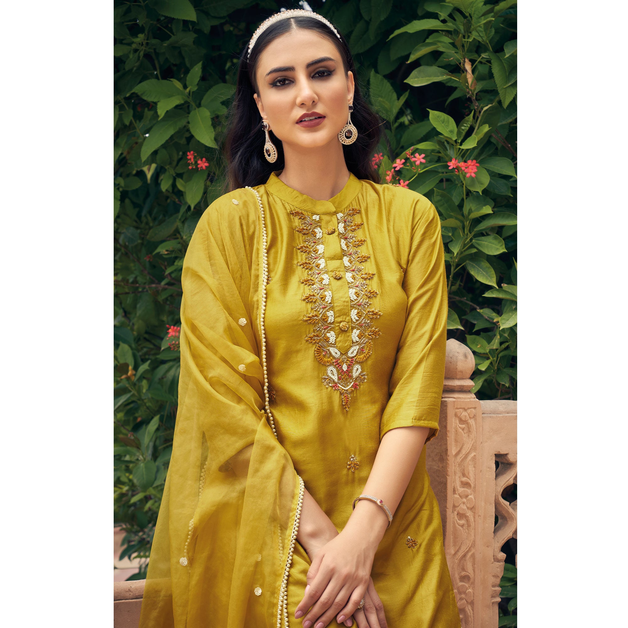 Mustard Embellished Viscose Salwar Suit