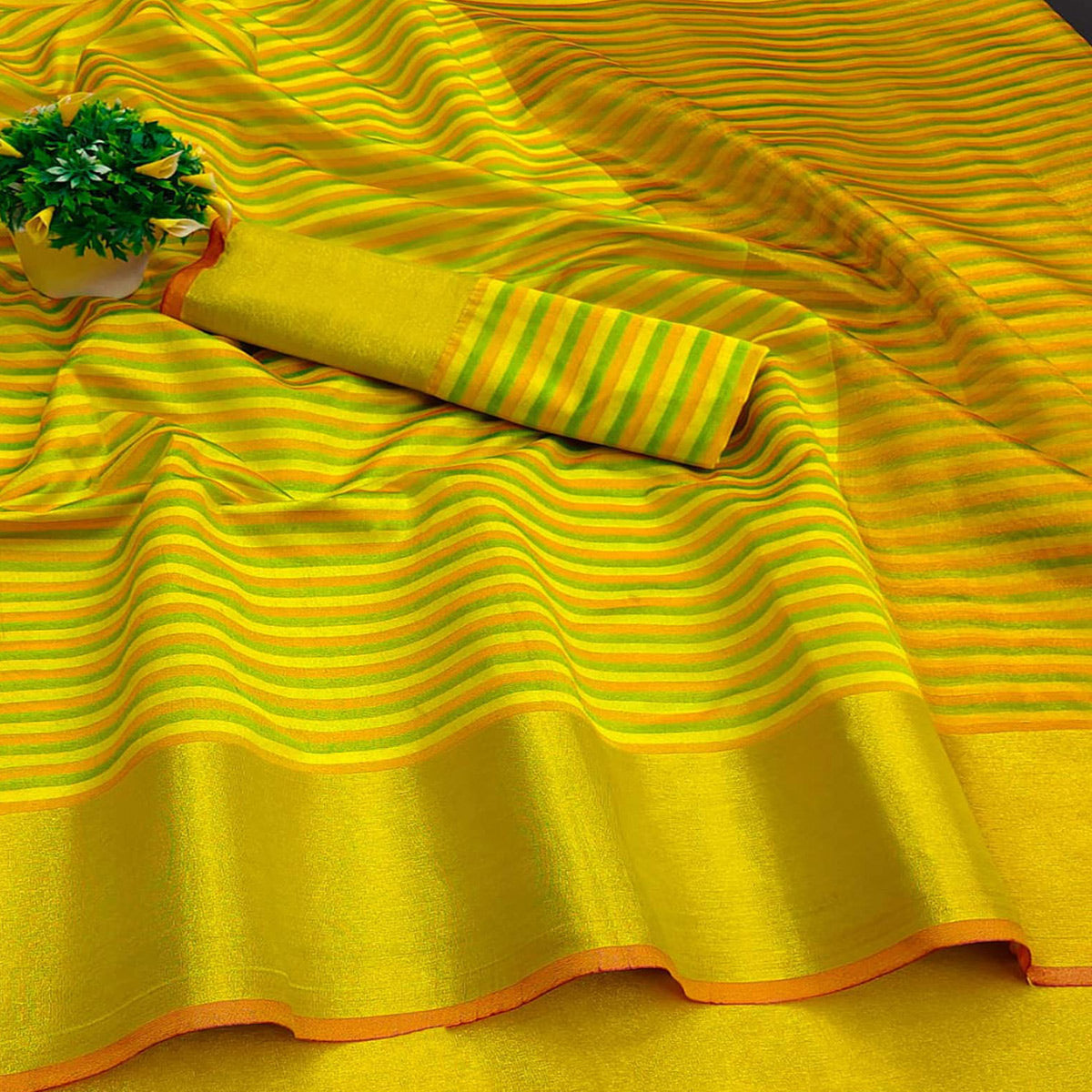 Yellow Woven Cotton Silk Saree