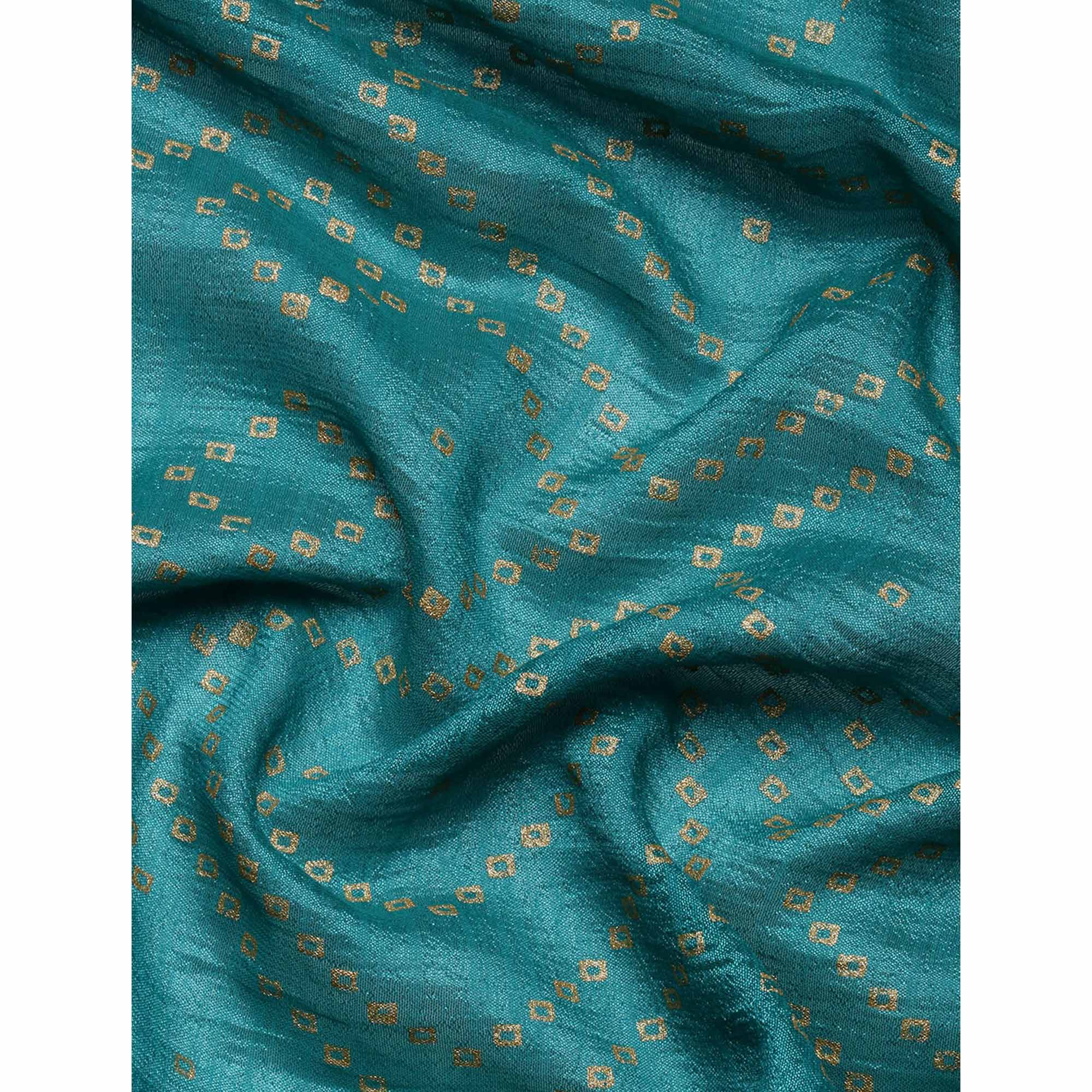Blue Foil Printed With Swarovski Vichitra Silk Saree