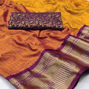 Orange Woven Cotton Silk Saree With Tassels