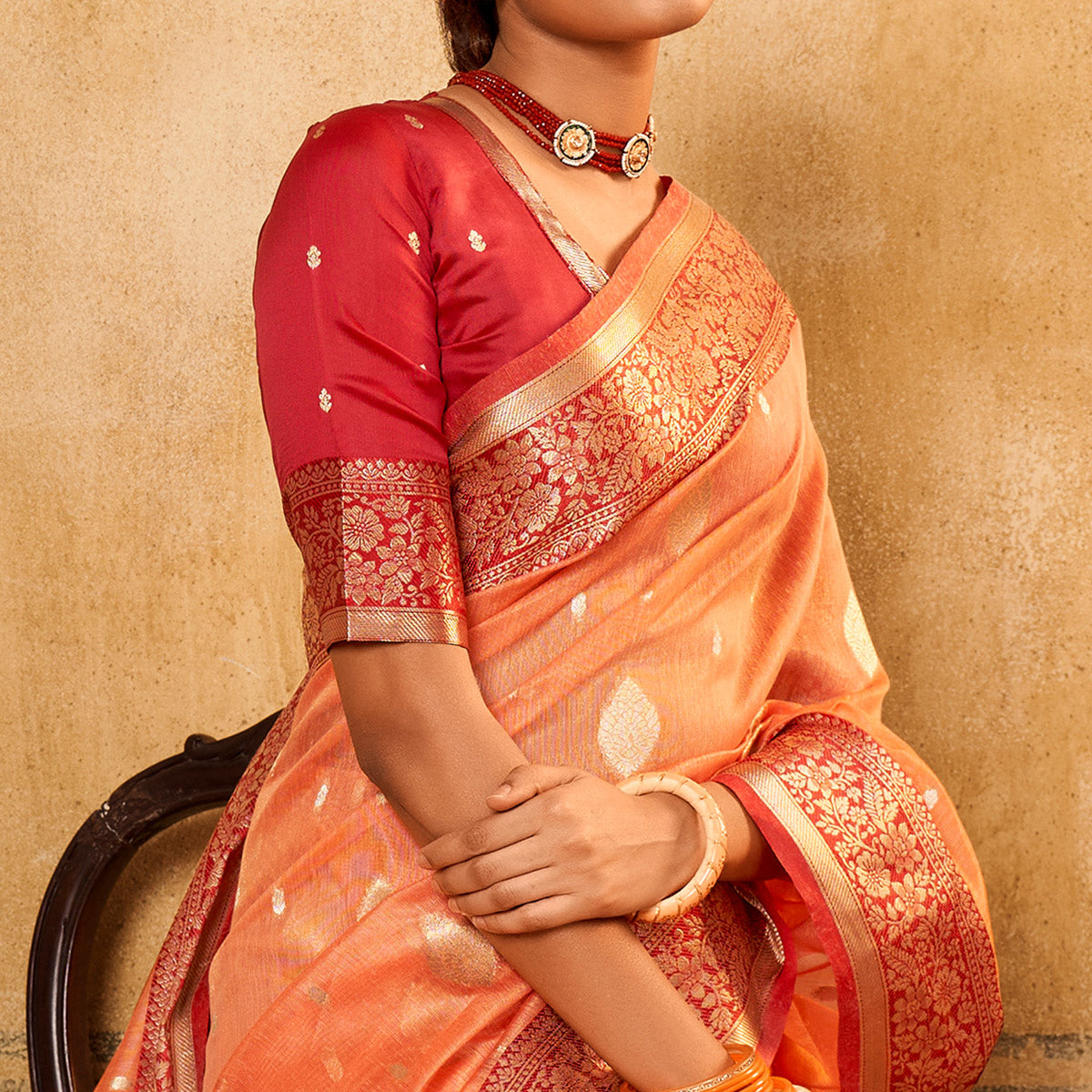 Peach Woven Tissue Saree