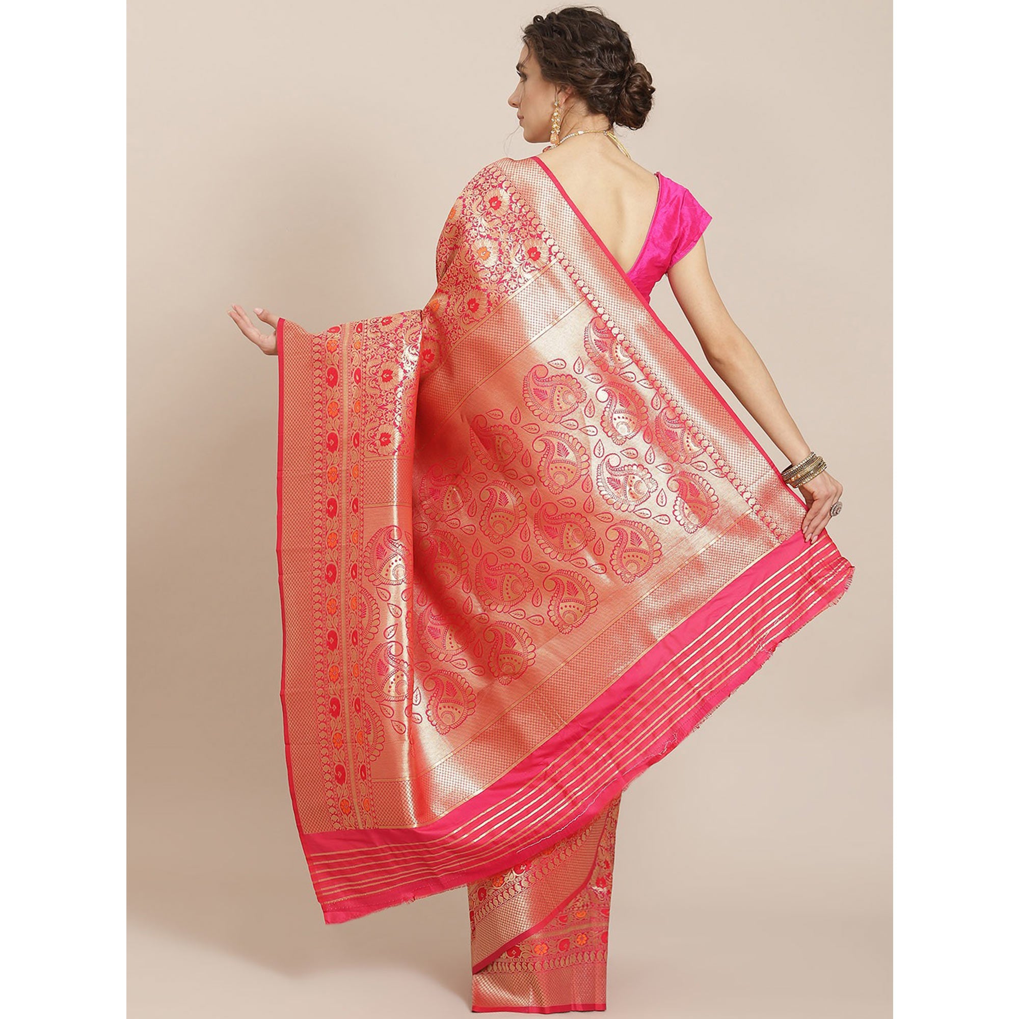 Pink Woven Kanjivaram Silk Saree