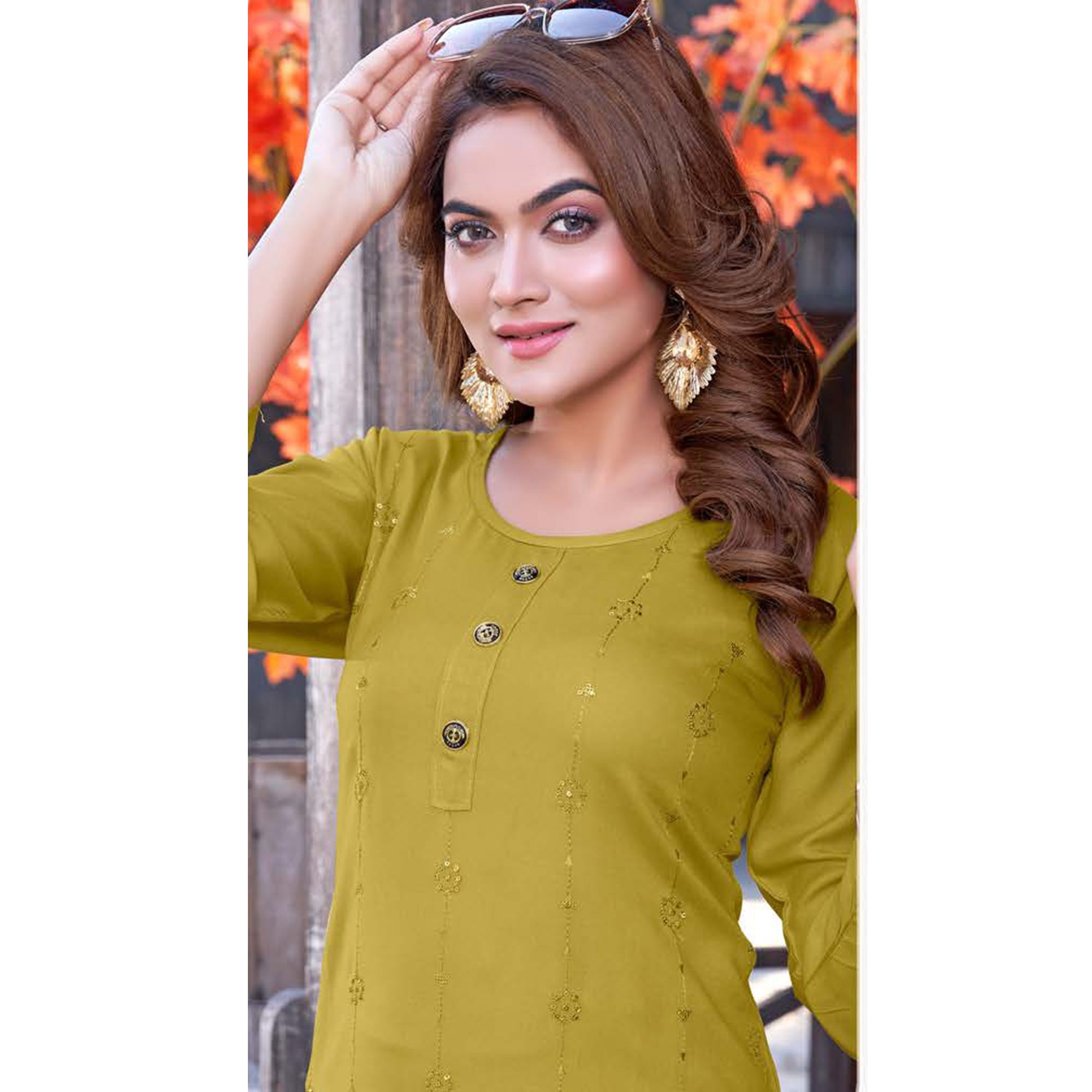 Green Sequins Embroidered Rayon Kurti