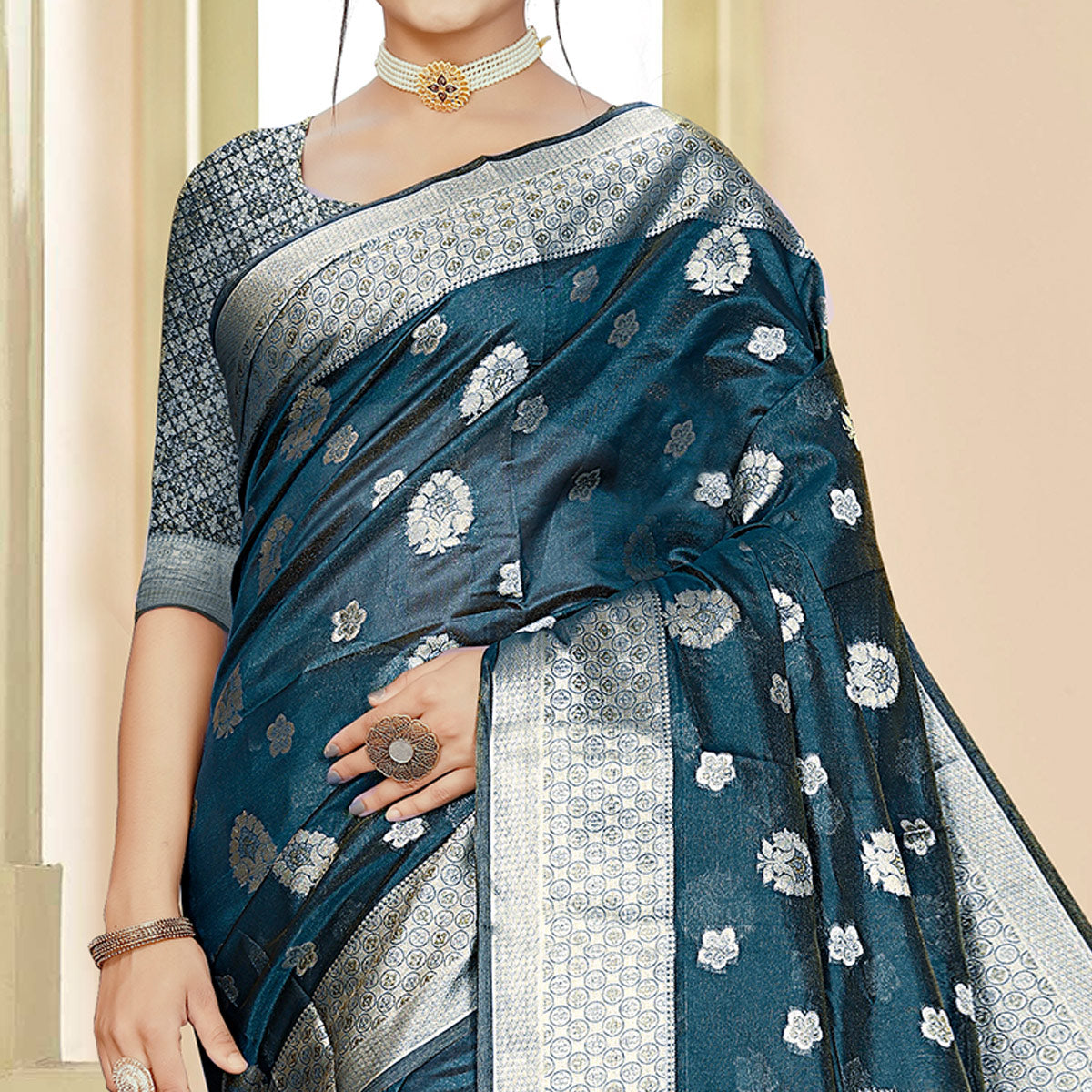 Morpich Floral Woven Organza Saree