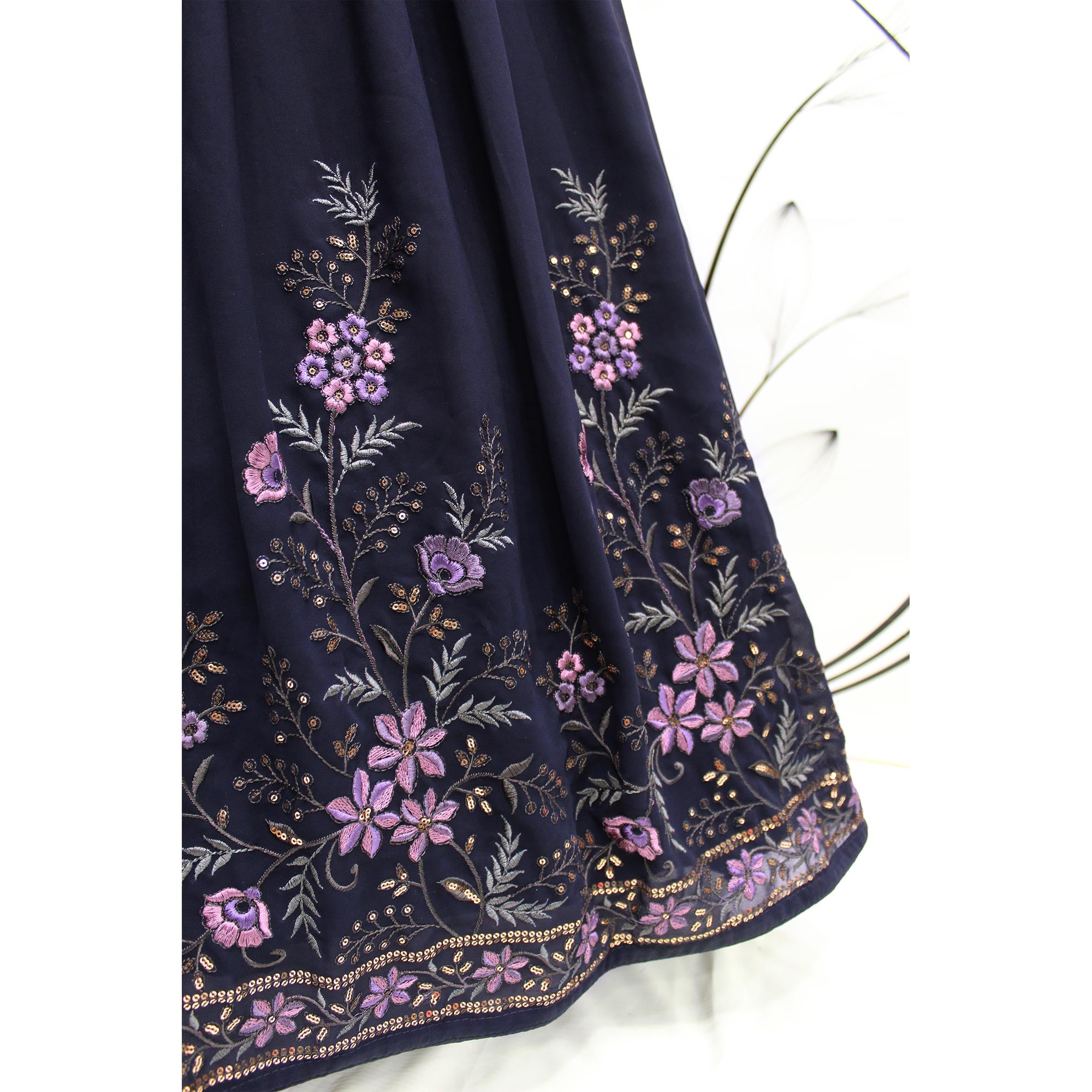 Navy Blue Sequins Embroidered Georgette Lehenga Choli
