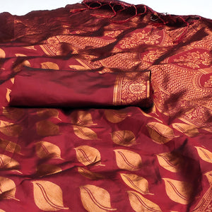 Maroon Woven Art Silk Saree With Tassels
