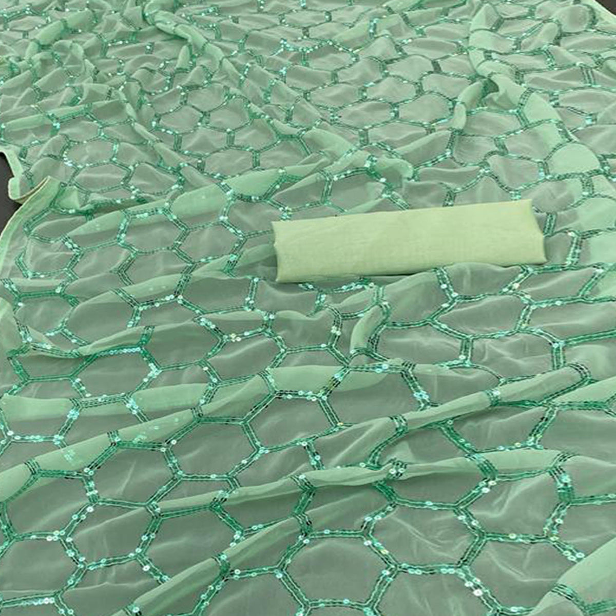 Pista Green Sequins Embroidered Georgette Saree