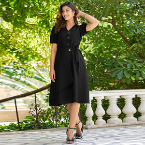 Black Solid Cotton Dress