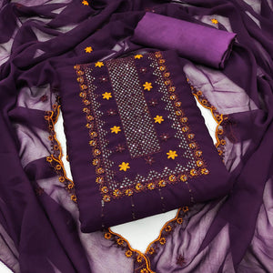 Purple Sequins Embroidered Georgette Dress Material