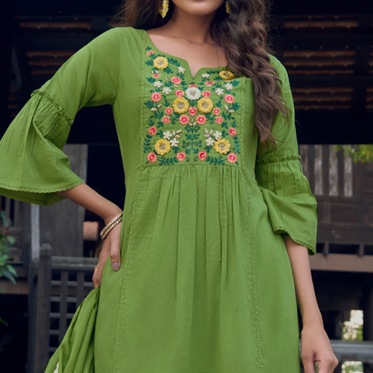 Green Embroidered Pure Cotton Suit