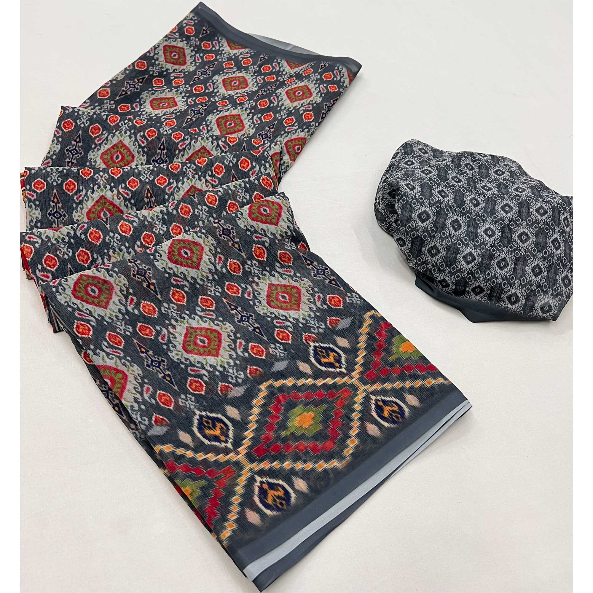 Grey Digital Printed Georgette Saree