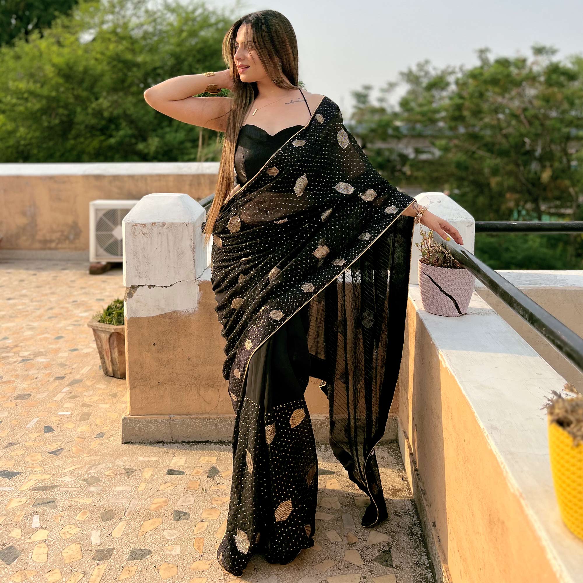 Black Sequins Embroidered Georgette Saree