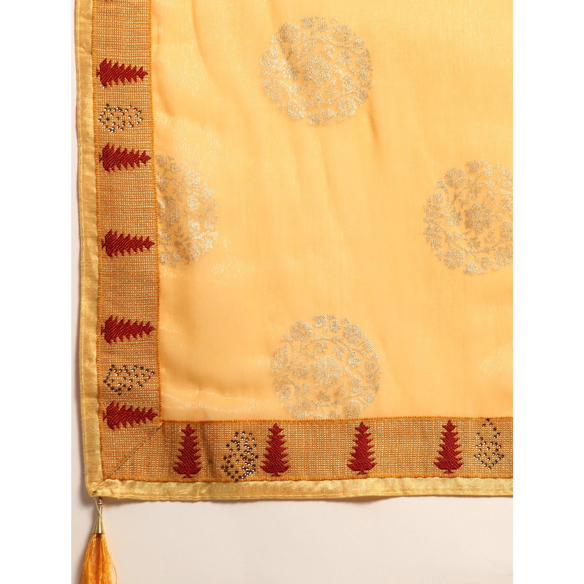 Yellow Foil Printed With Swarovski Chiffon Saree