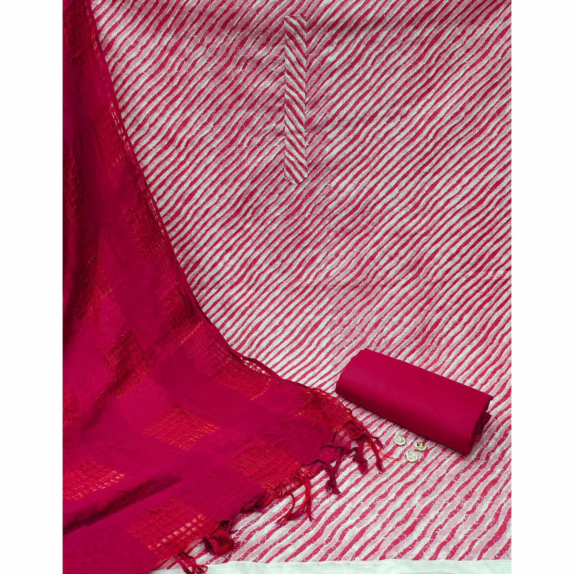 Pink Striped Printed Cotton Blend Dress Material