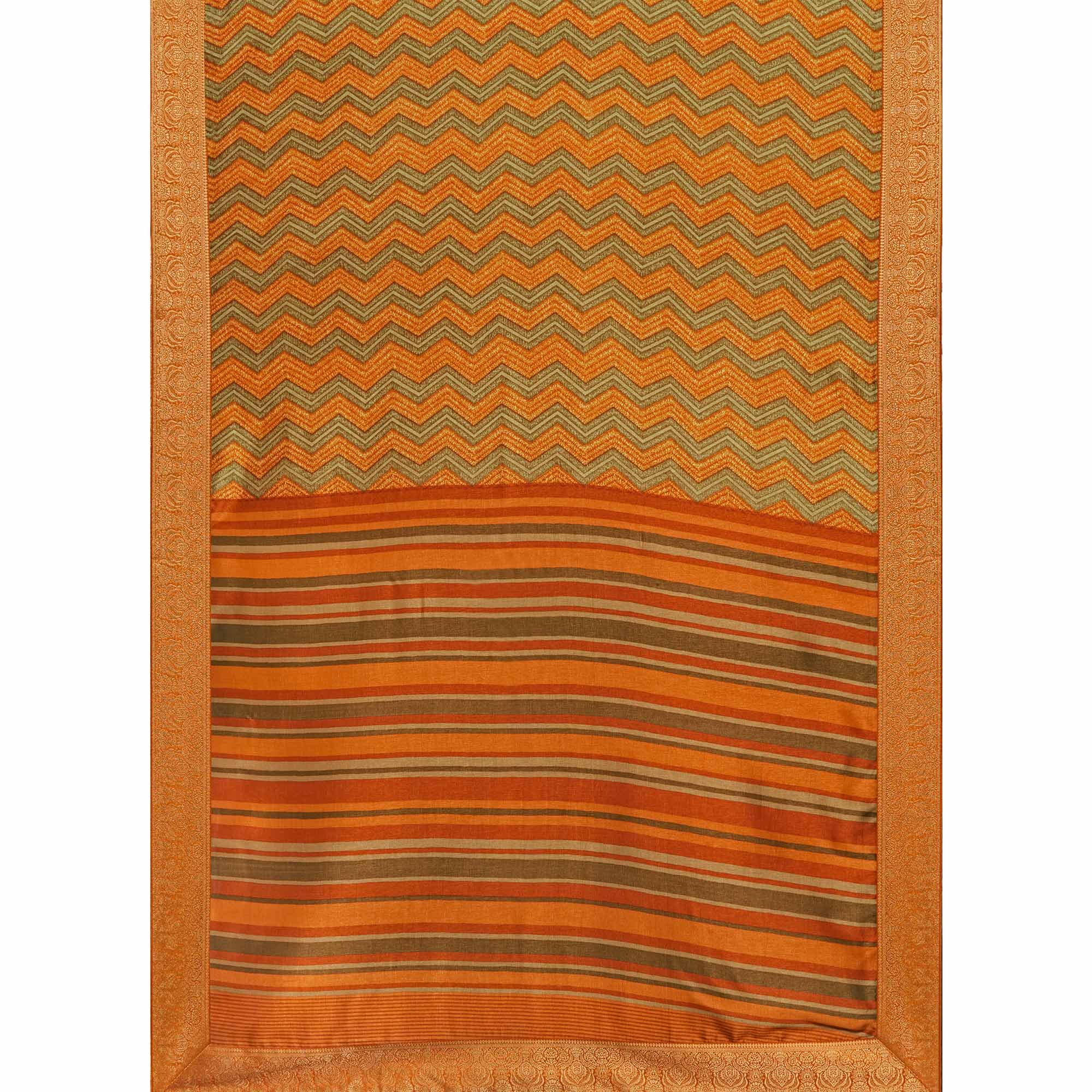 Mustard Printed Tussar Silk Saree